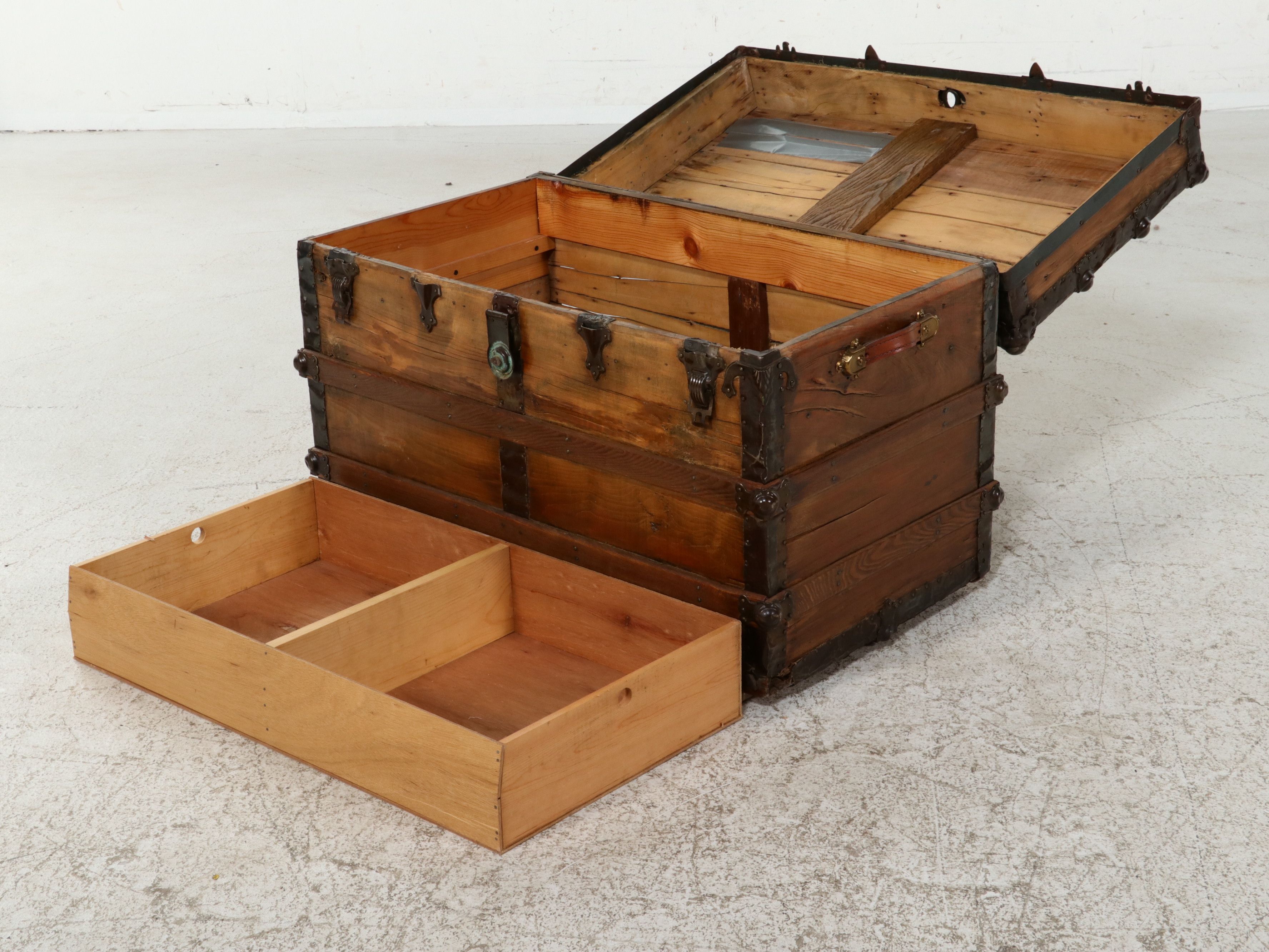 American Steamer Trunk with Slat-Top and Iron Hardware, Late 19th Century