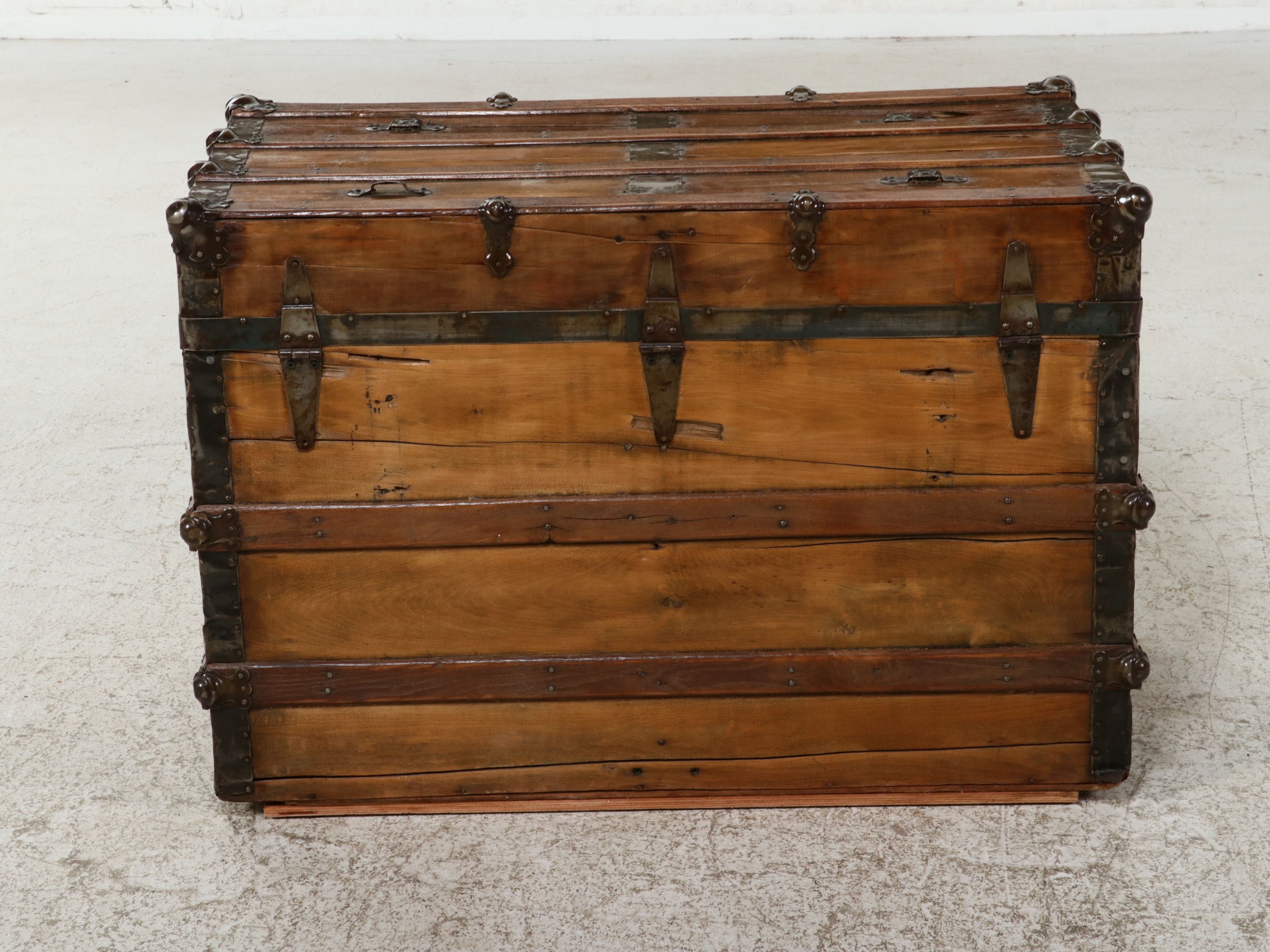 American Steamer Trunk with Slat-Top and Iron Hardware, Late 19th Century