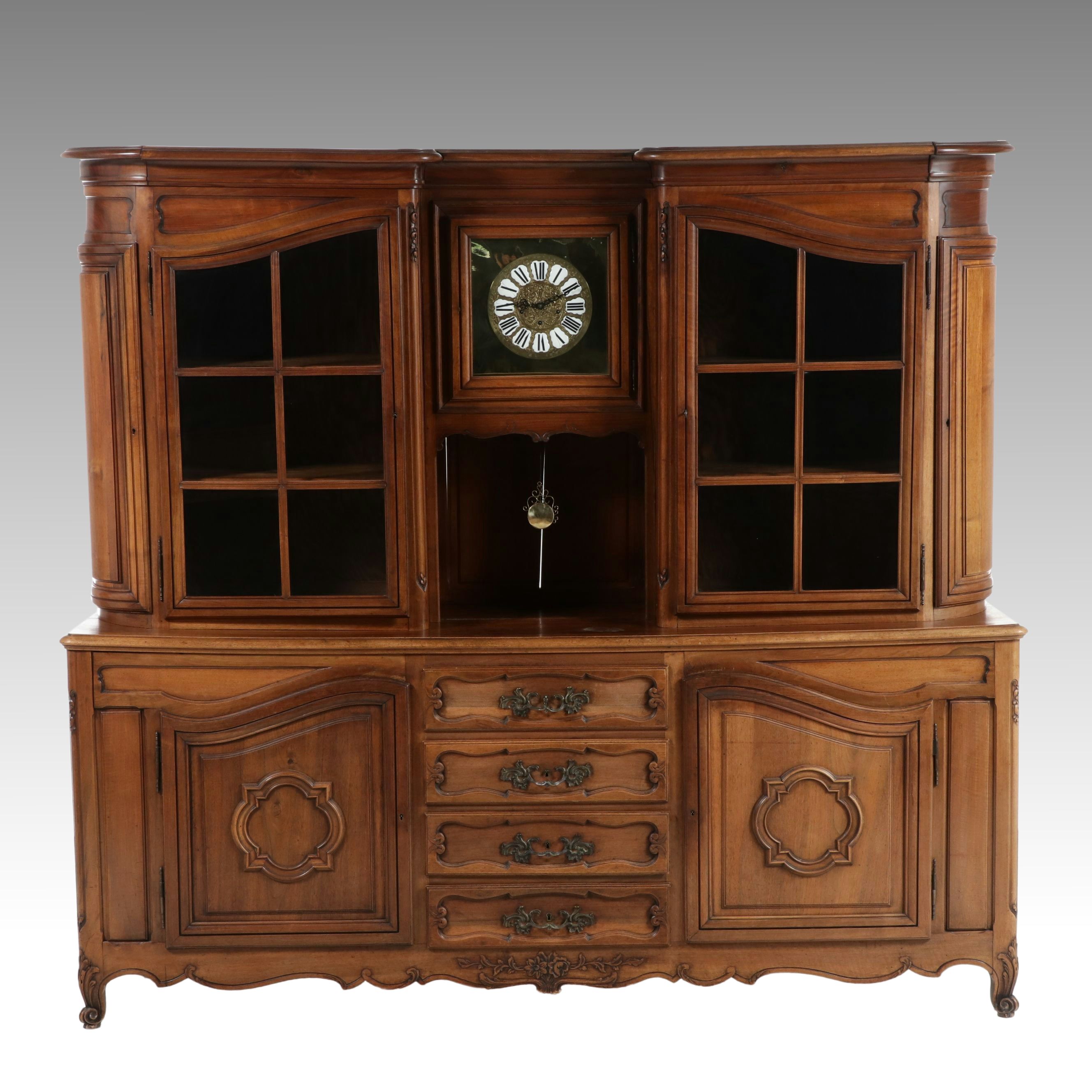 French Provincial Style Carved Walnut Buffet à Deux Corps, Mid to Late 19th C.