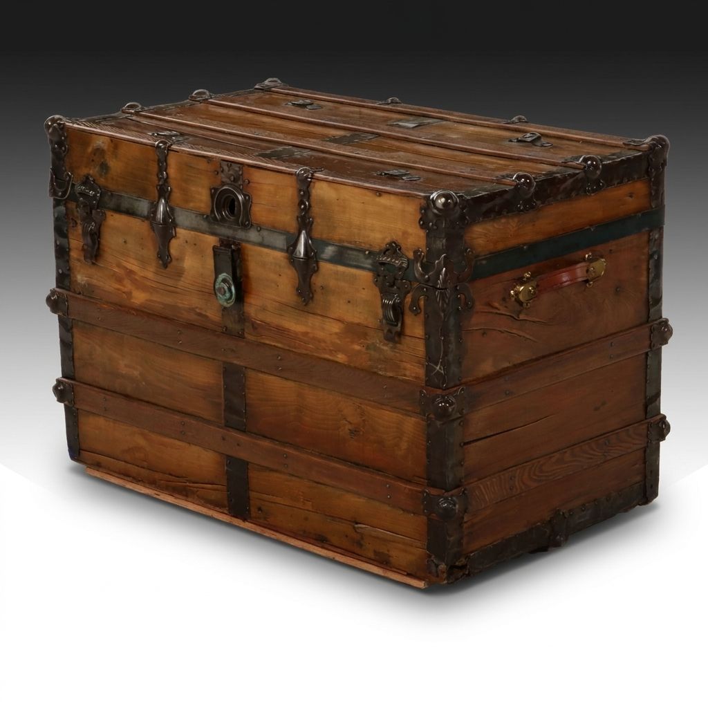 American Steamer Trunk with Slat-Top and Iron Hardware, Late 19th Century