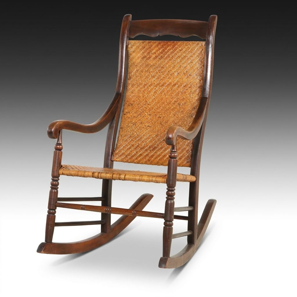 Victorian Wicker and Walnut Rocking Chair, 19th Century