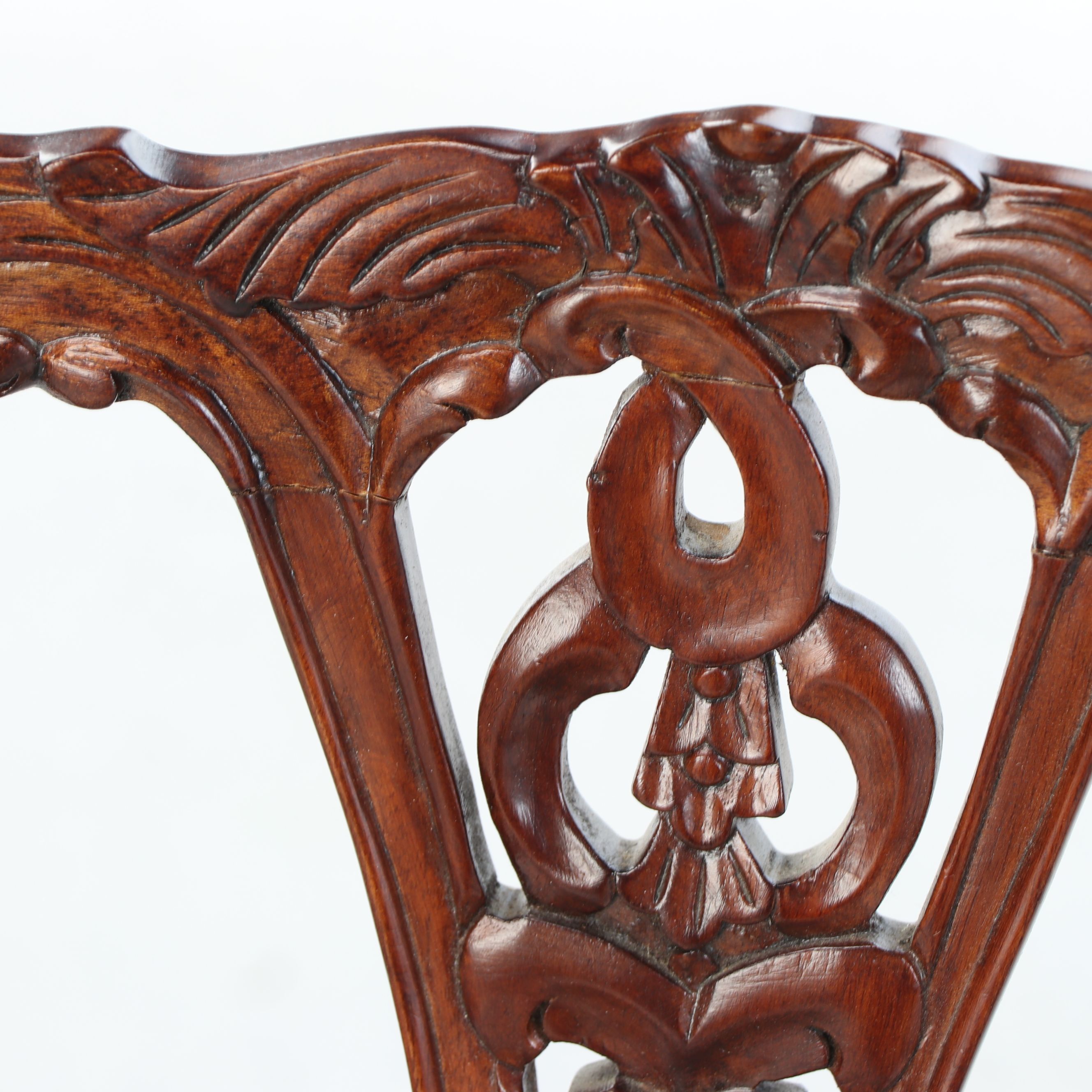 Victorian Style Carved Wood Miniature Chair with Upholstered Seat