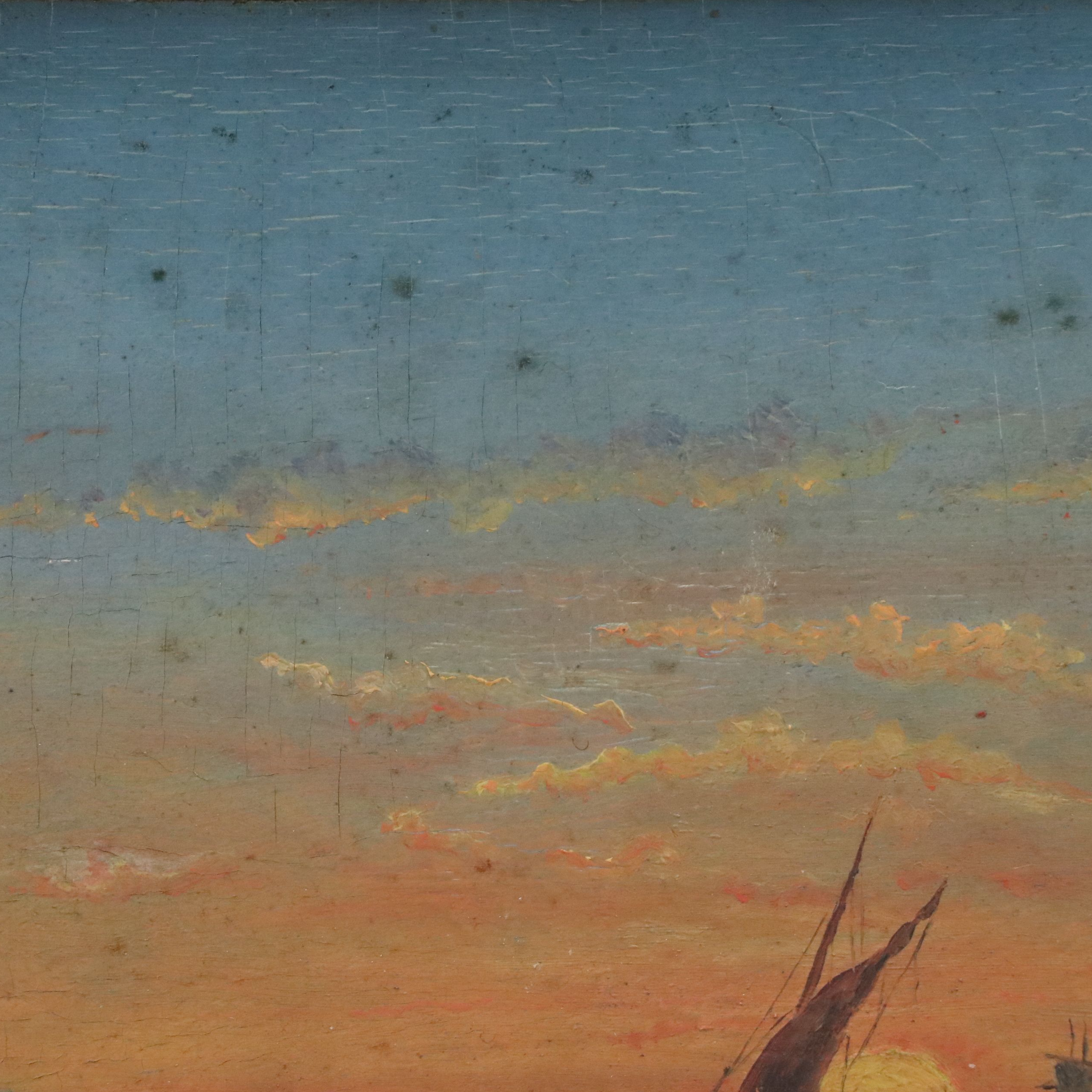 Coastal Landscape Oil Painting of Ships in Sunset Scene