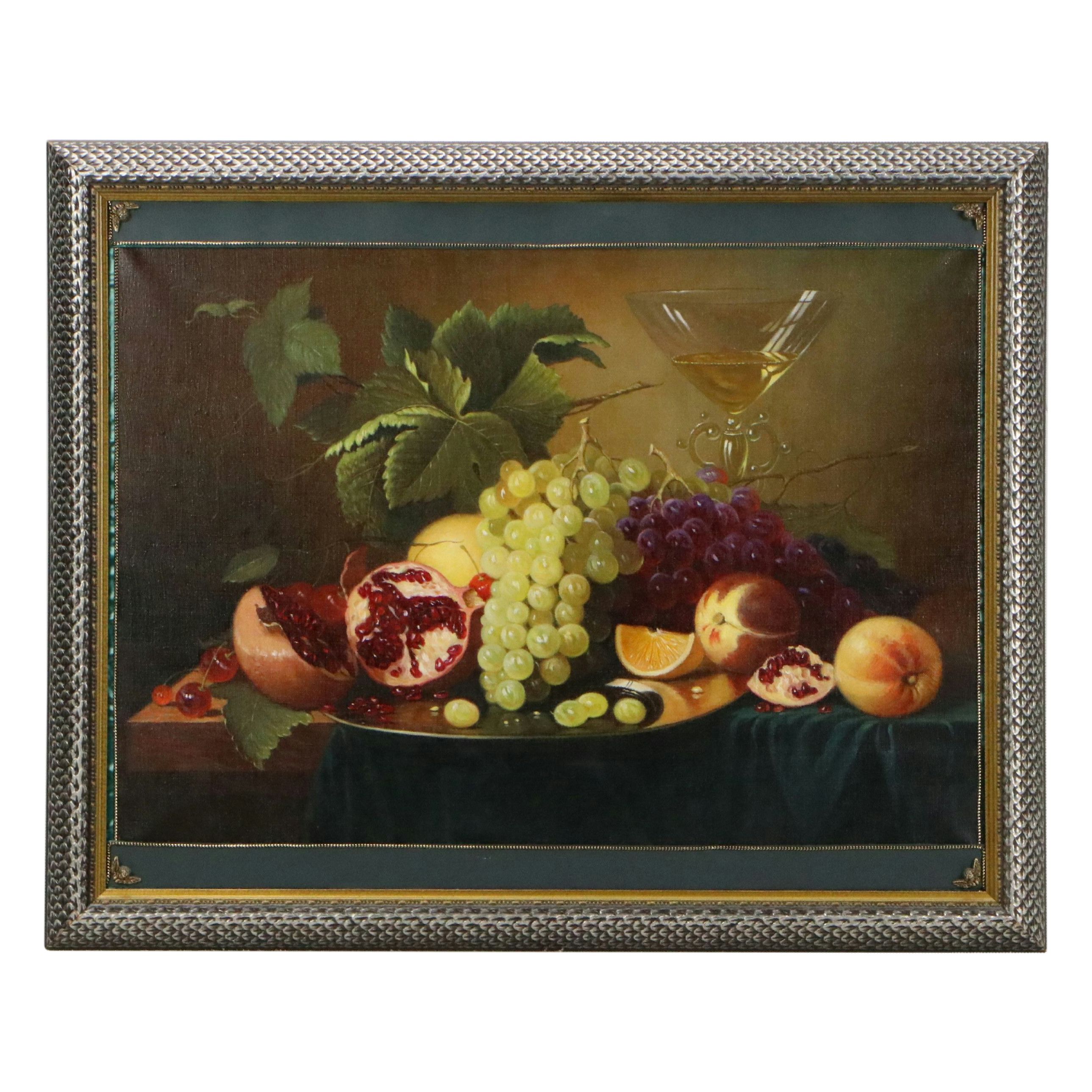 Fruit Still Life Oil Painting, Late 20th Century