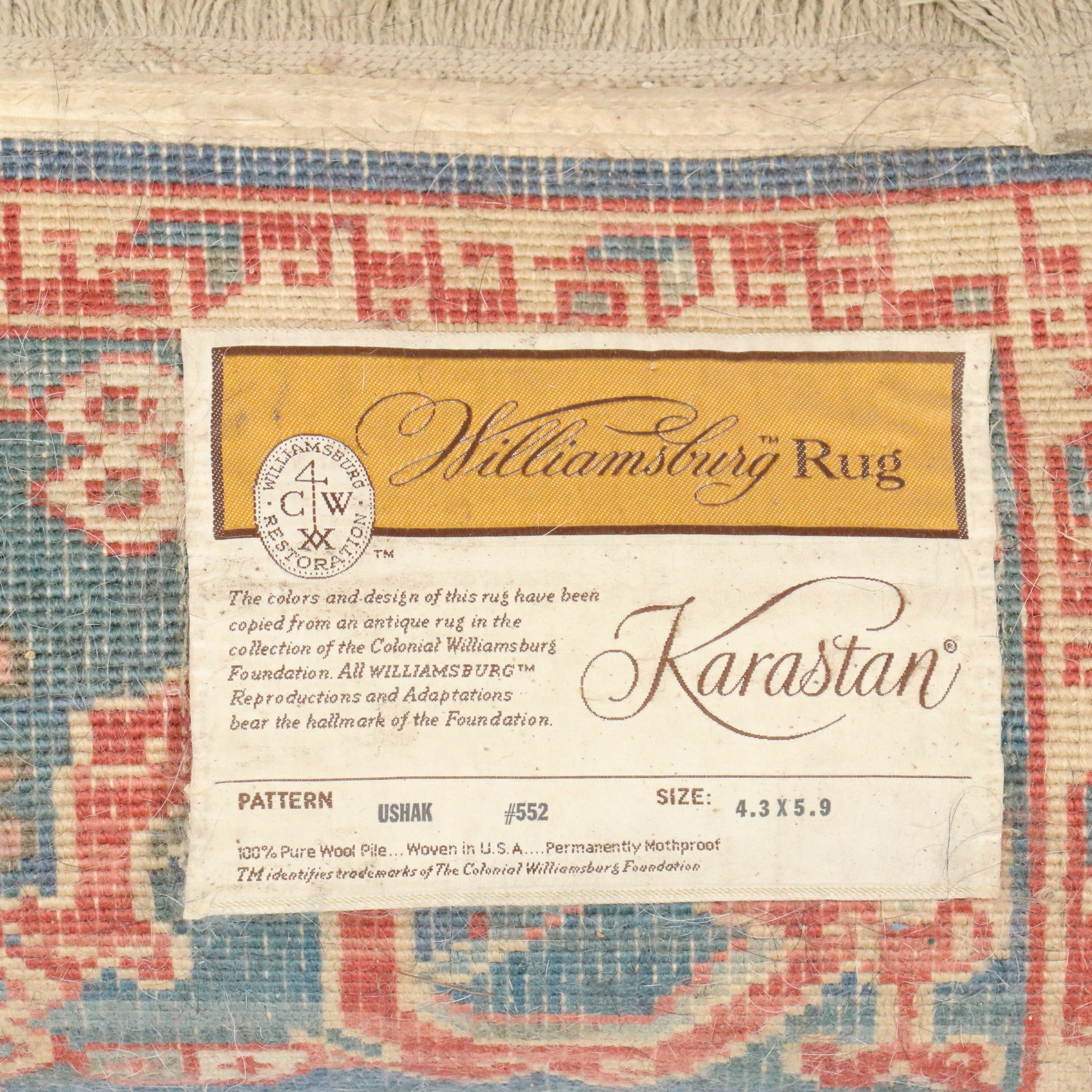 4'2 x 6'1 Machine Made Karastan "Williamsburg" Oushak Style Area Rug