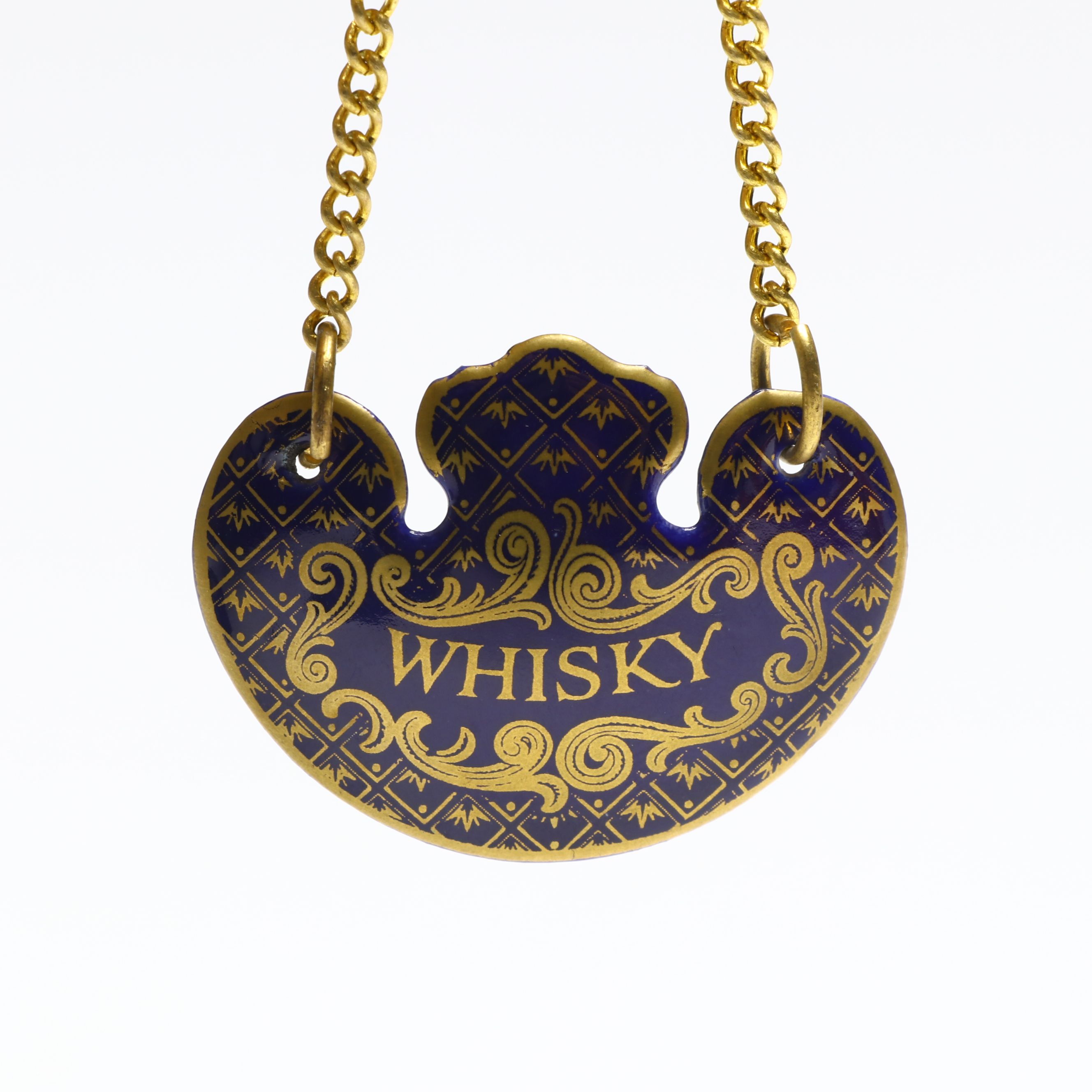 Halcyon Days Cobalt and Gilt Enamel Liquor Tags, Late 20th Century