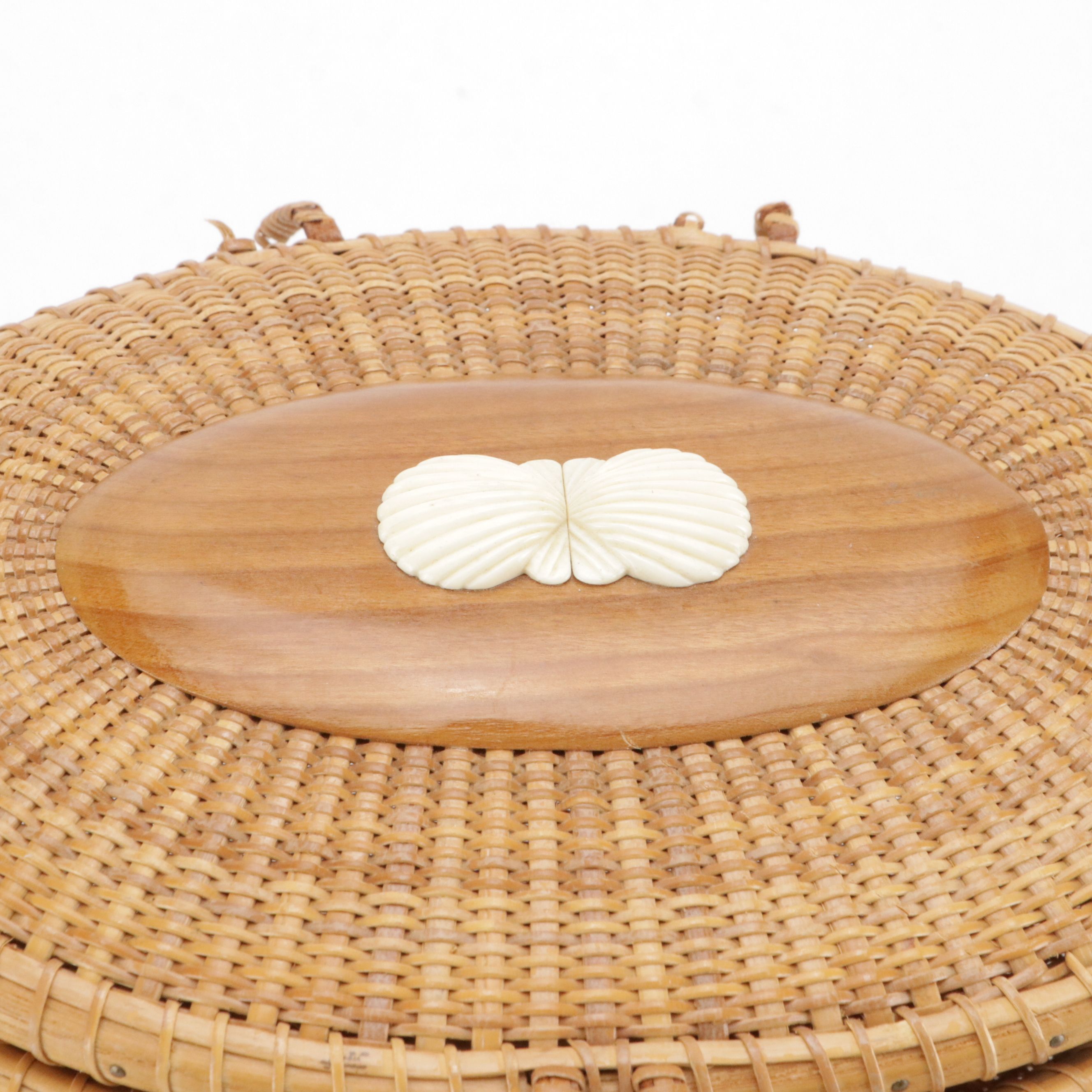 Nantucket Style Woven Basket Purse with Braided Leather Strap