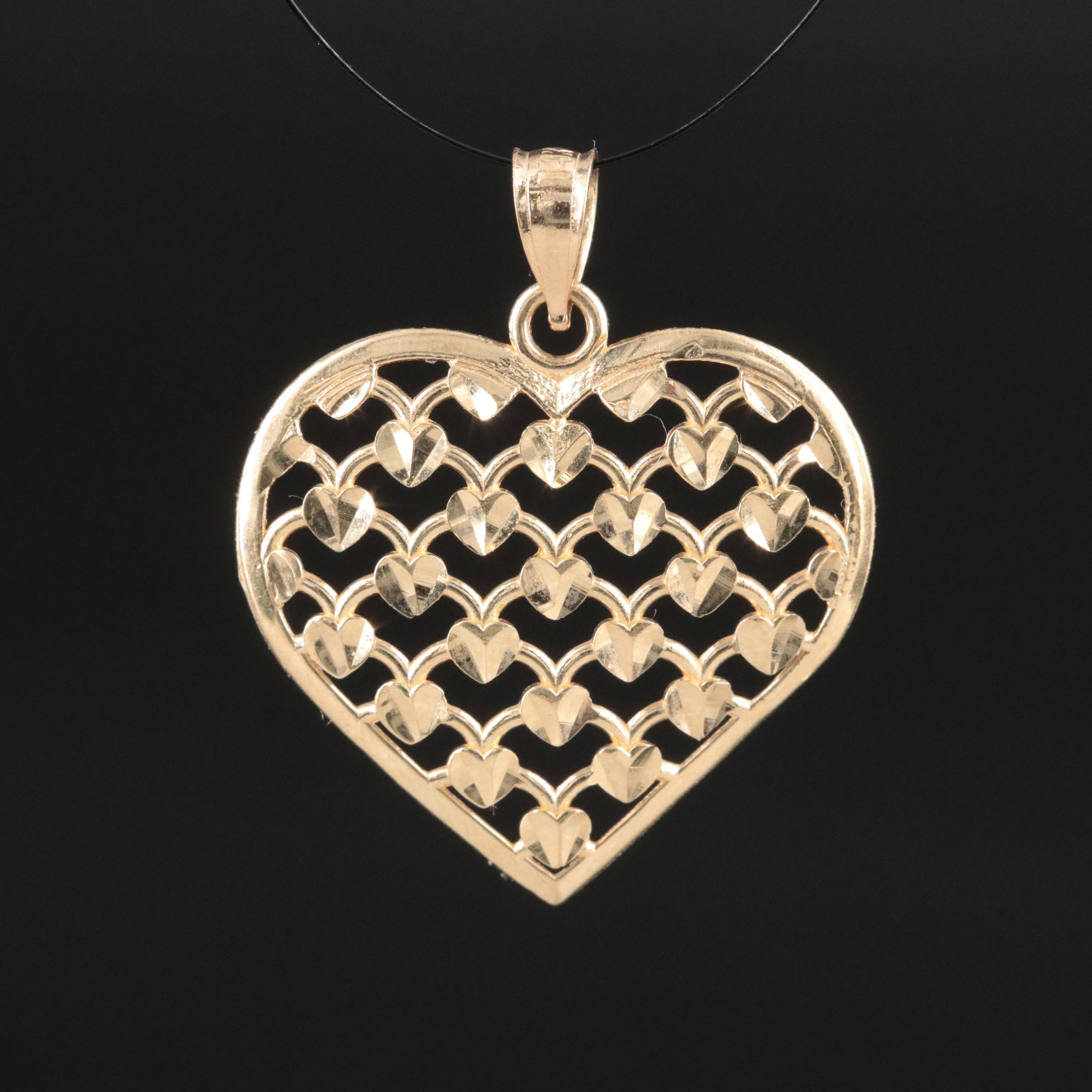 14K Heart Pendant with Diamond-Cut Design