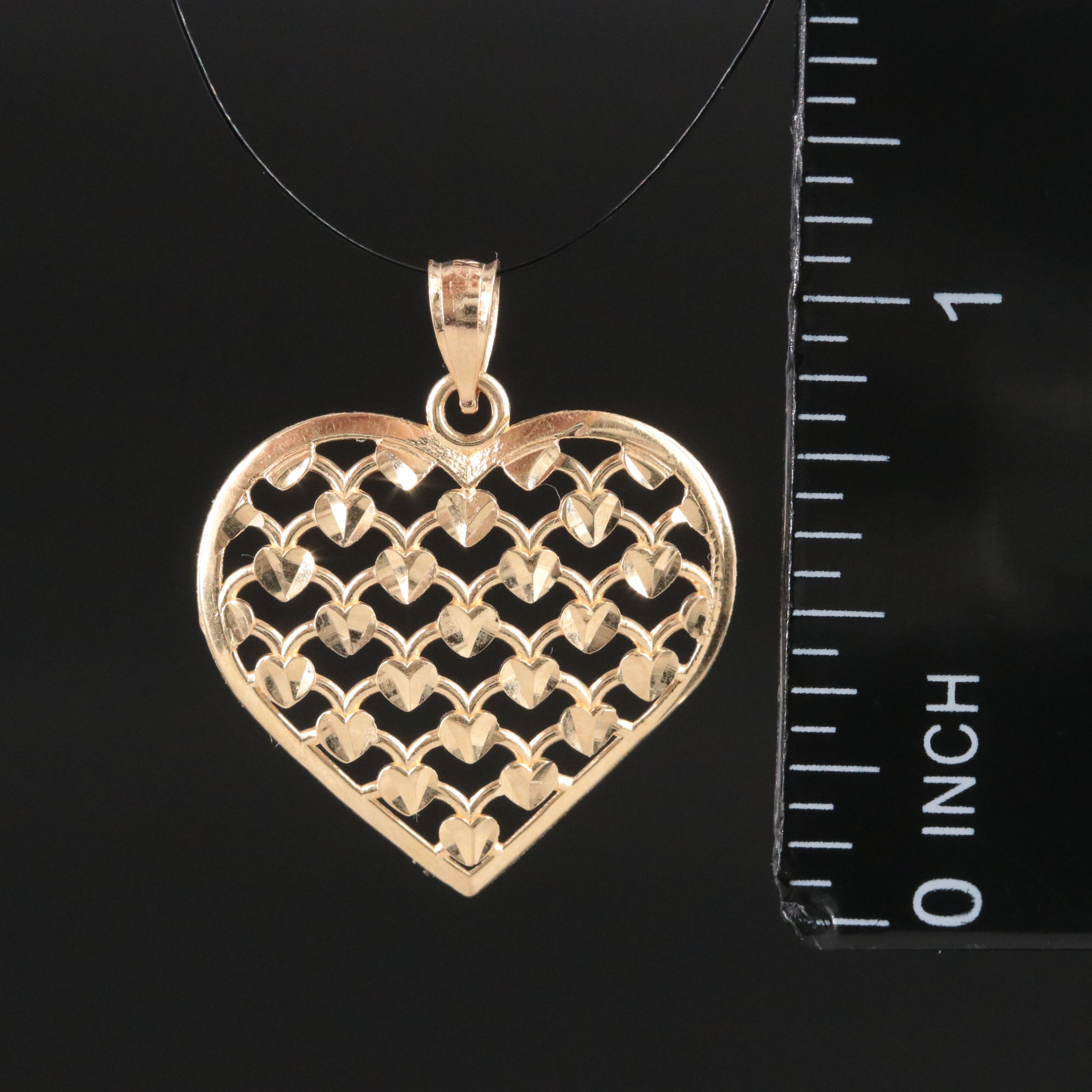 14K Heart Pendant with Diamond-Cut Design