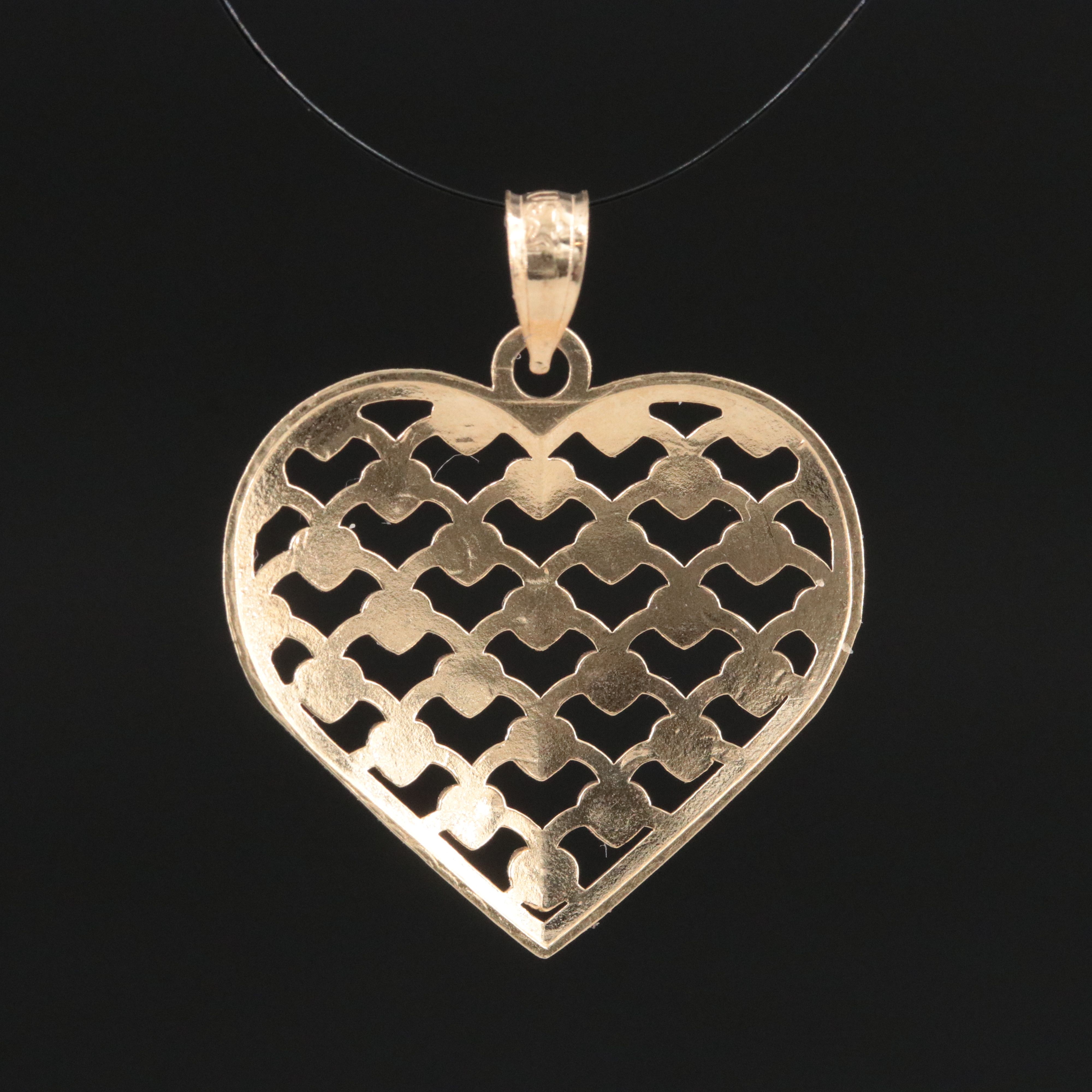 14K Heart Pendant with Diamond-Cut Design