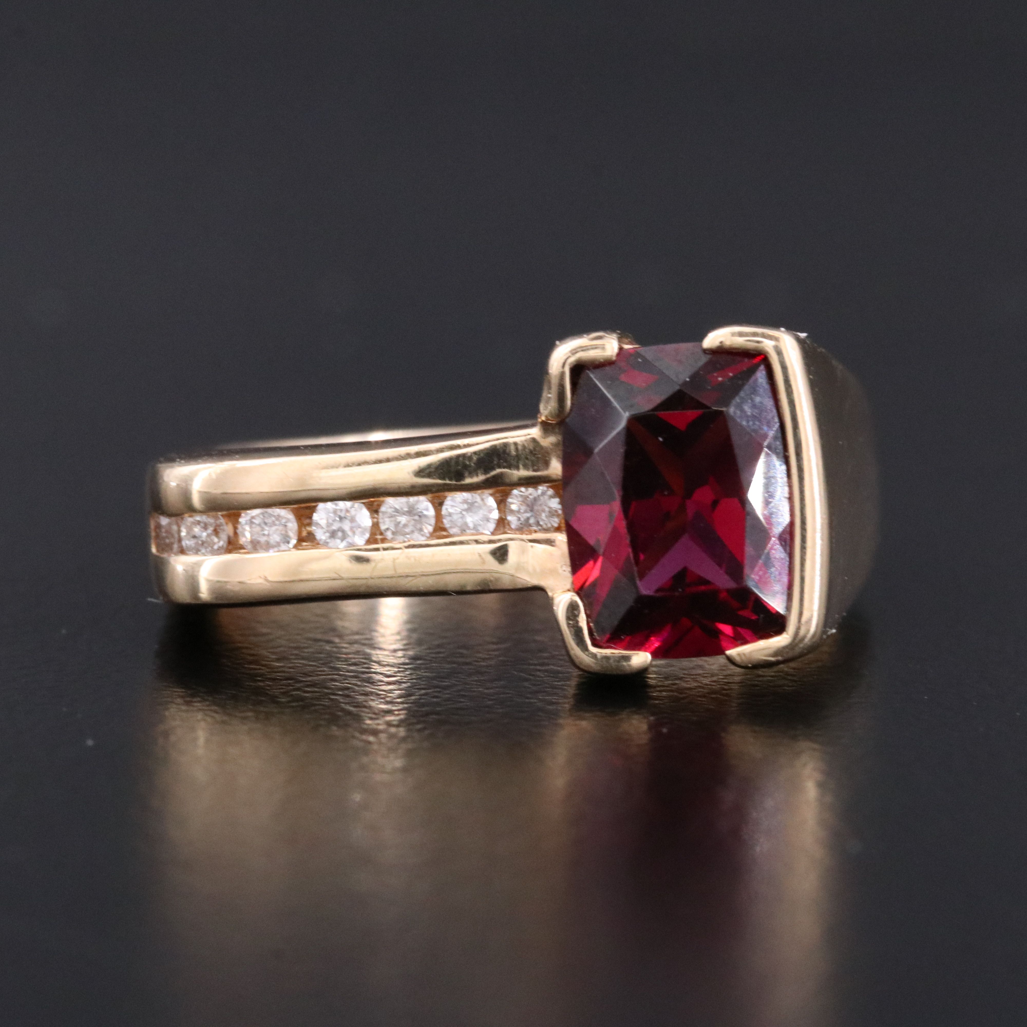 14K Garnet and Diamond Square Ring