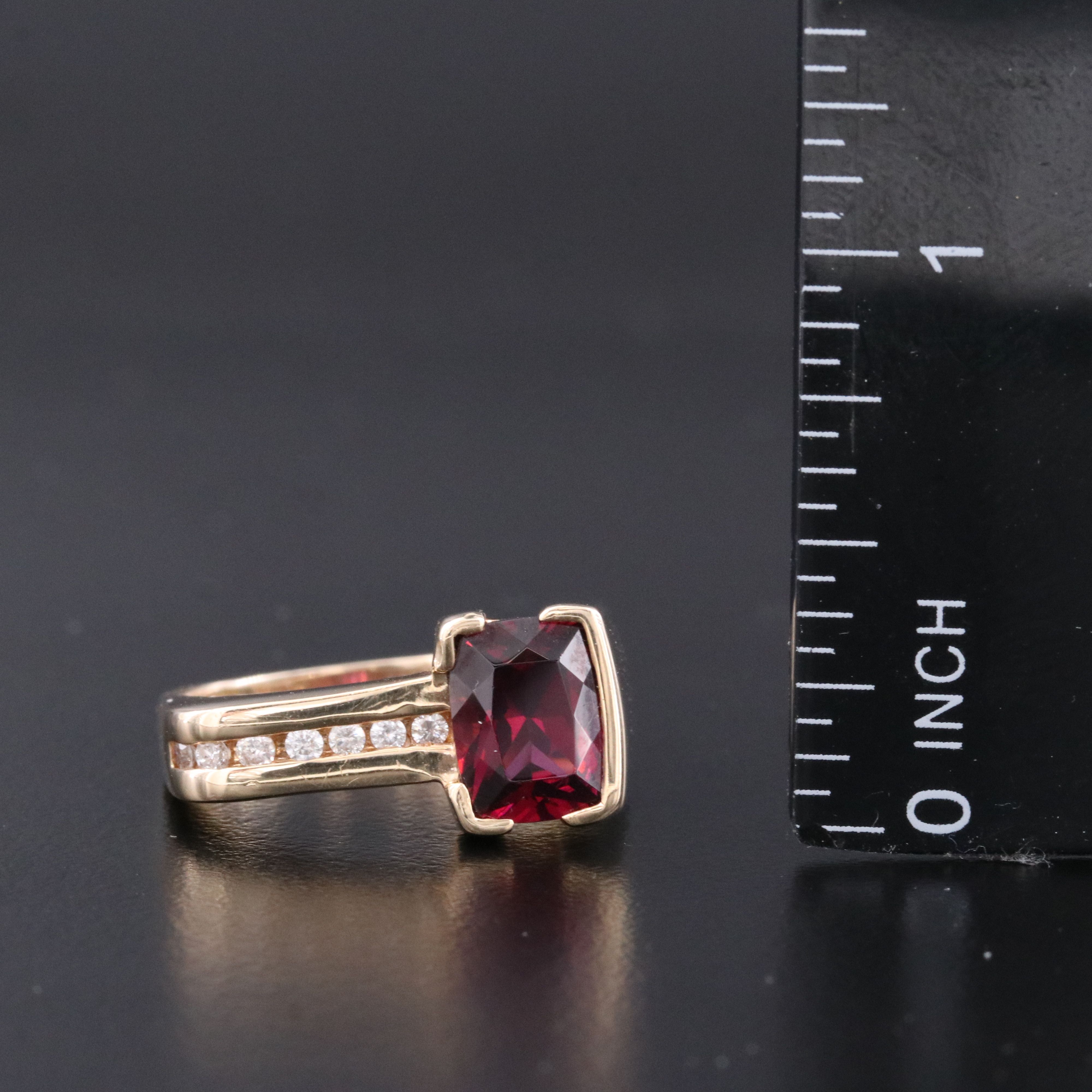 14K Garnet and Diamond Square Ring