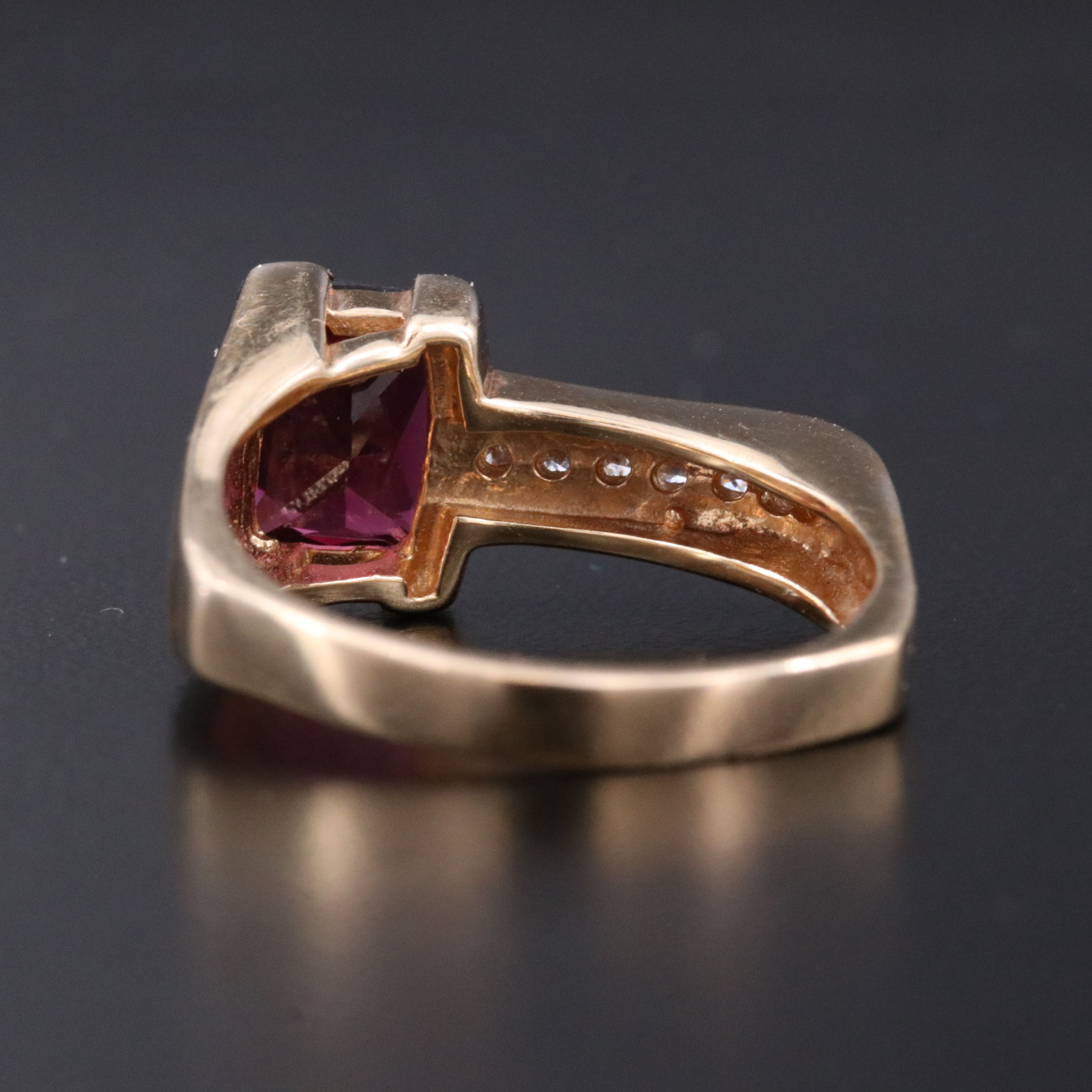14K Garnet and Diamond Square Ring