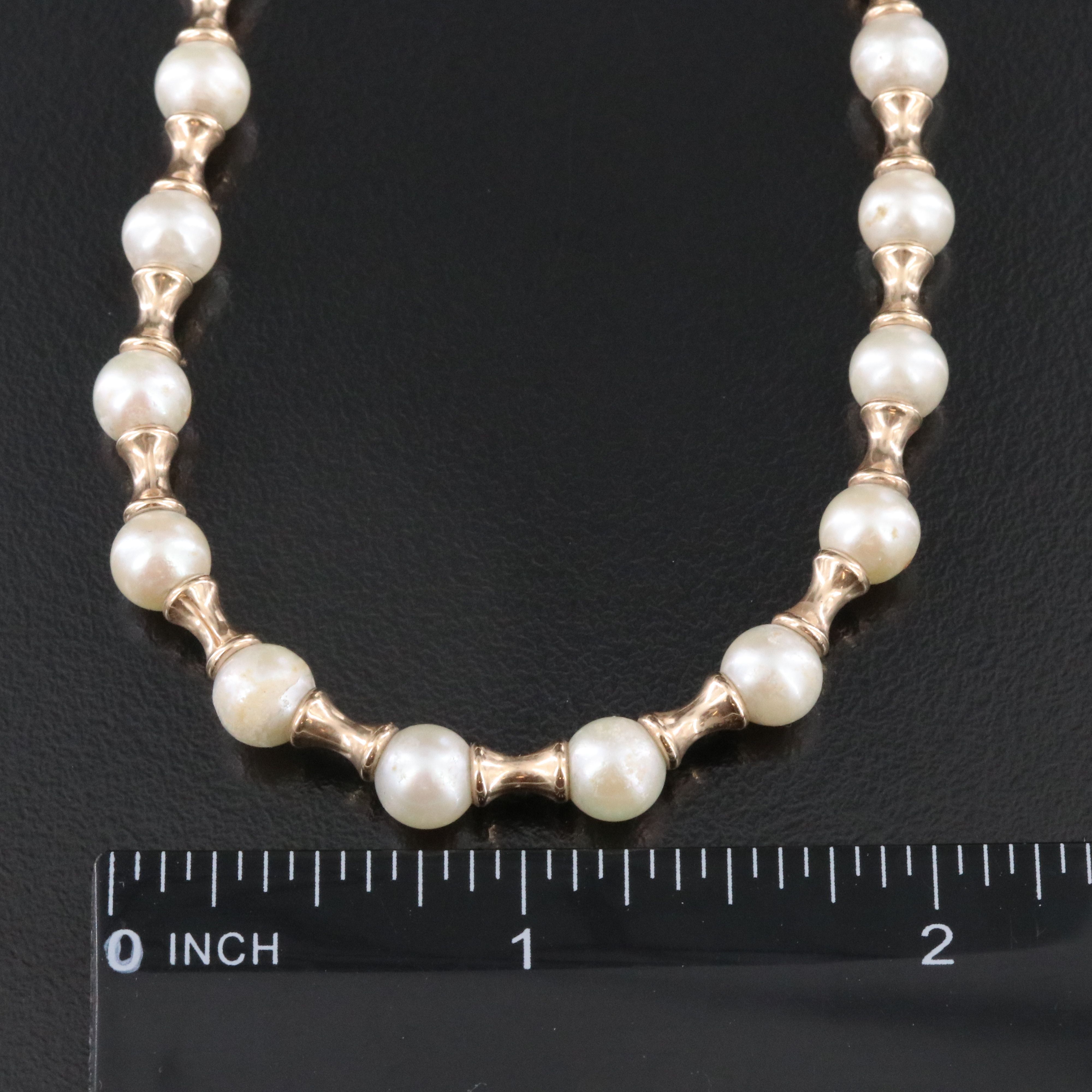 Pearl Necklace with Fluted 14K Beads and Clasp