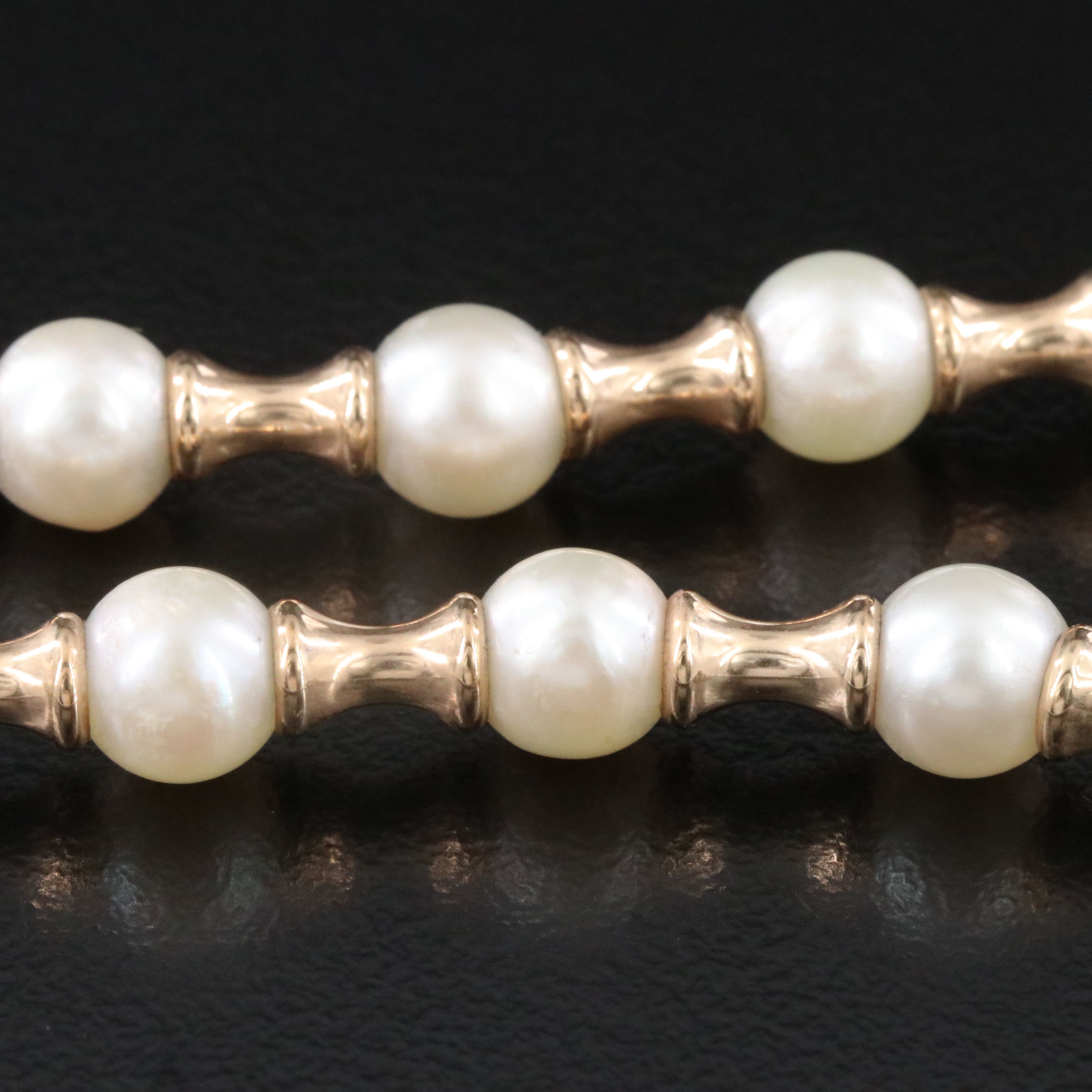 Pearl Necklace with Fluted 14K Beads and Clasp