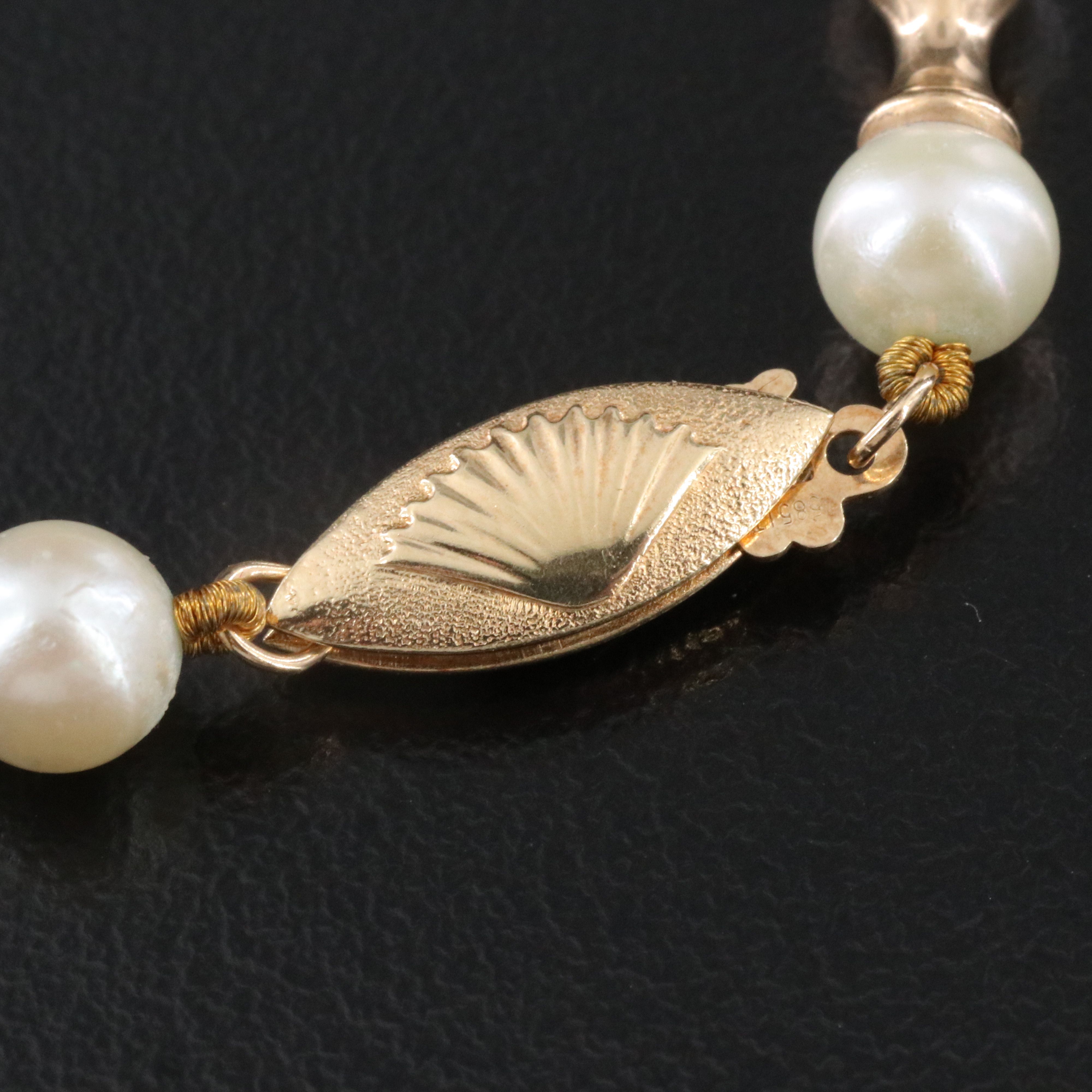 Pearl Necklace with Fluted 14K Beads and Clasp