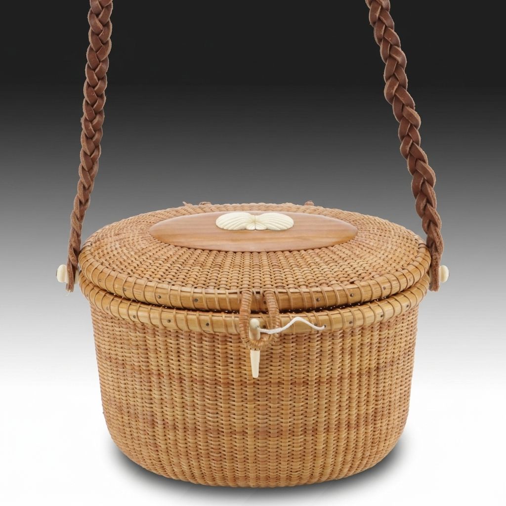 Nantucket Style Woven Basket Purse with Braided Leather Strap