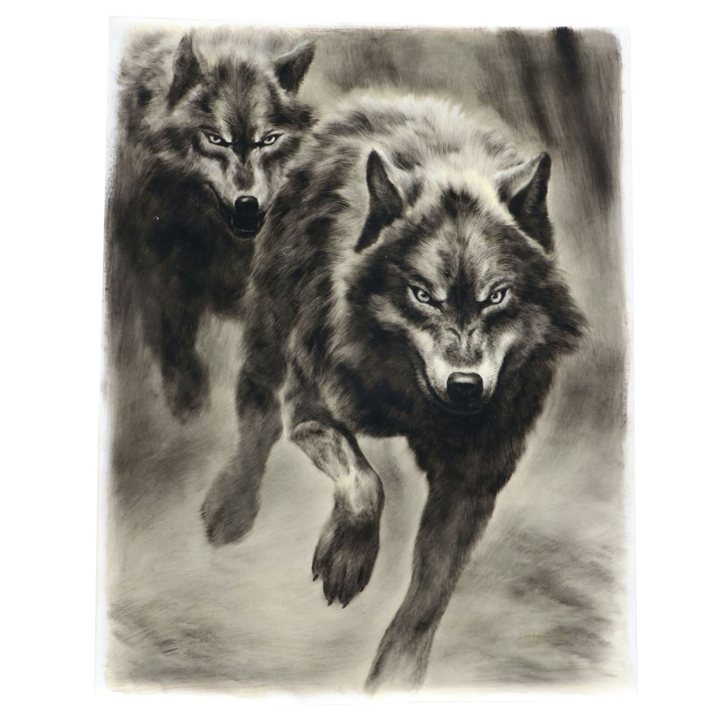 Ling Yao Wen Oil Painting of Wolves 