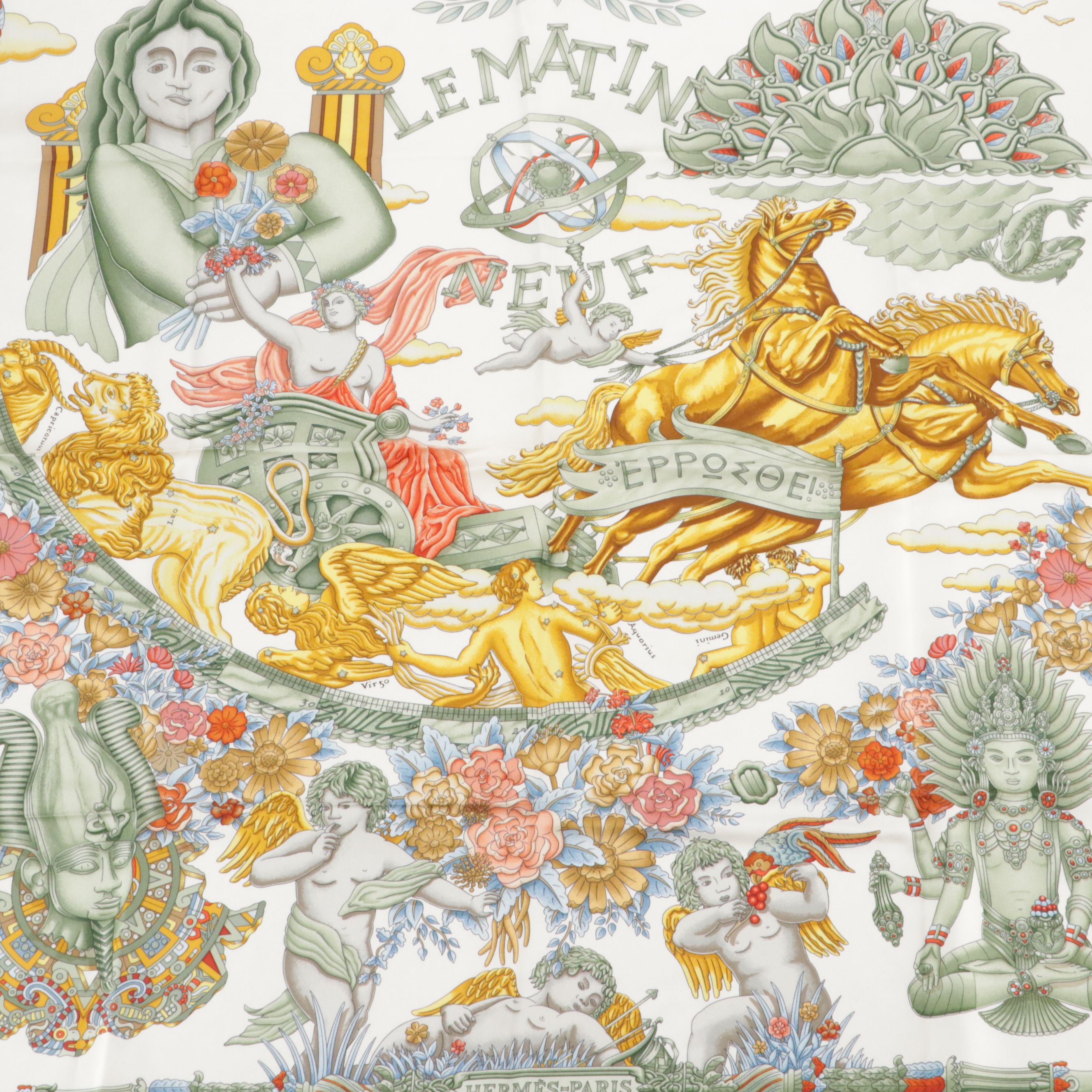 Hermès "Le Matin Neuf" Scarf 90 in Silk Twill with Box