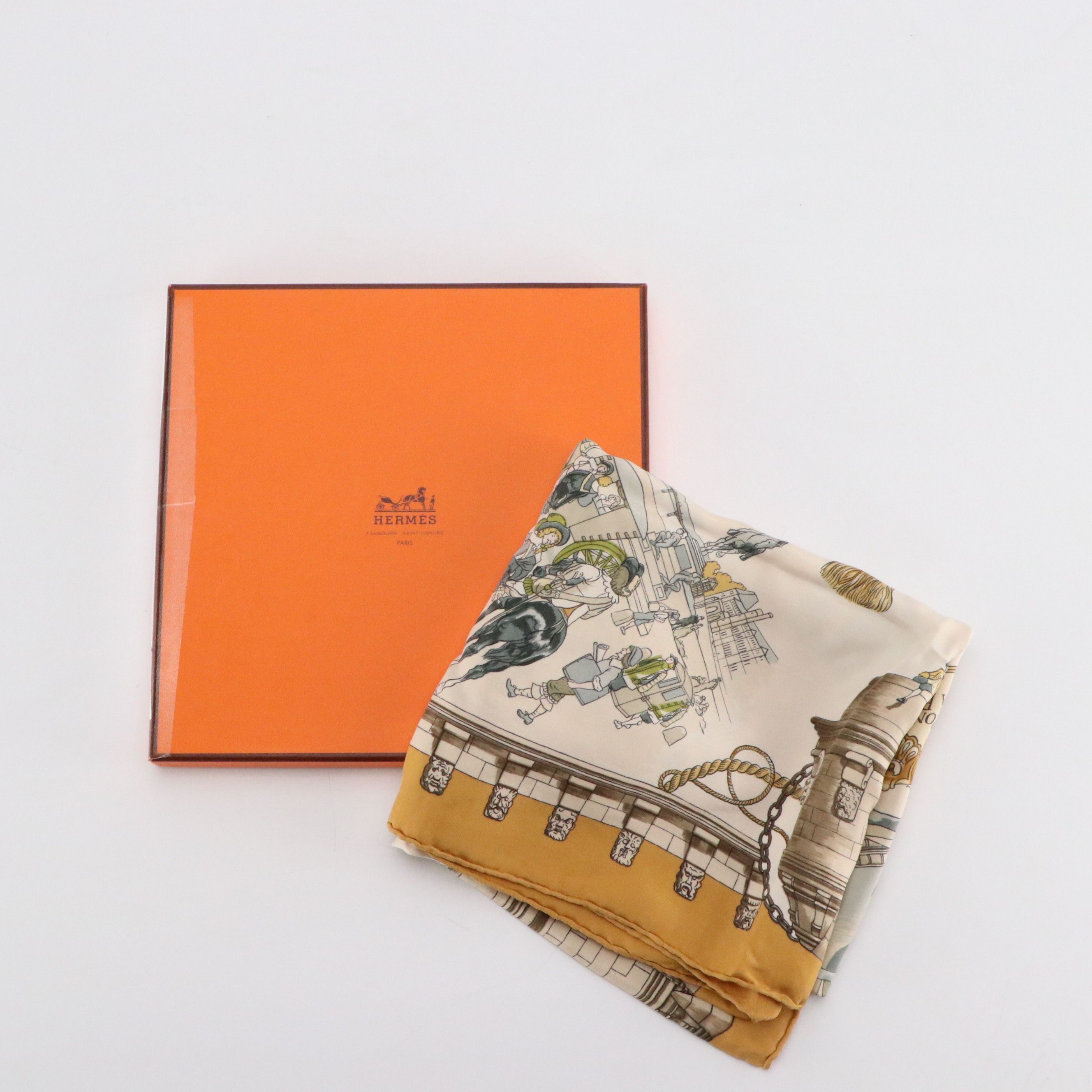 Hermès "Le Pont Neuf à Paris" Scarf 90 in Silk Twill with Box
