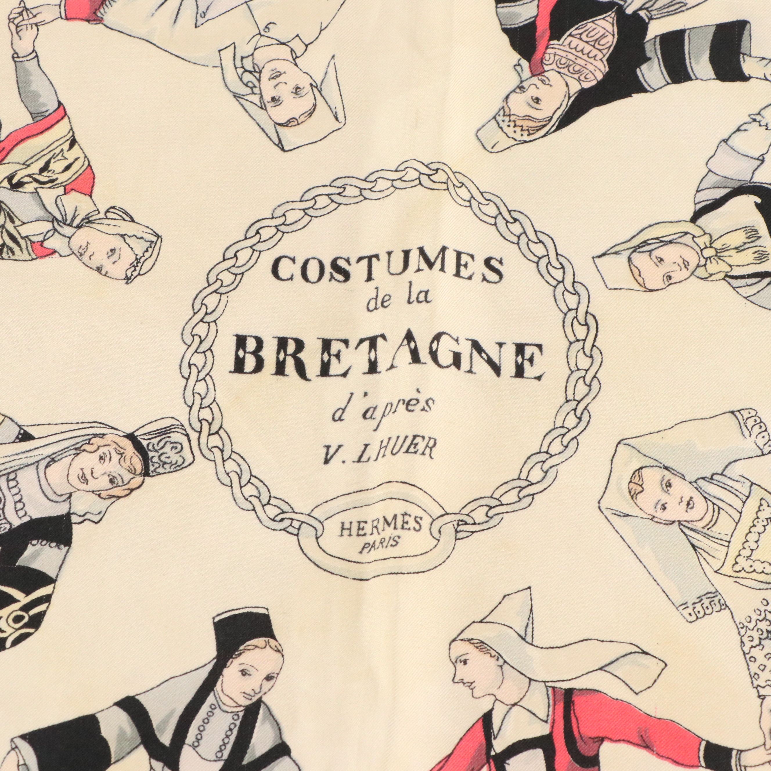 Hermès Vintage "Costumes de la Bretagne" Silk Twill Scarf 90 in Box