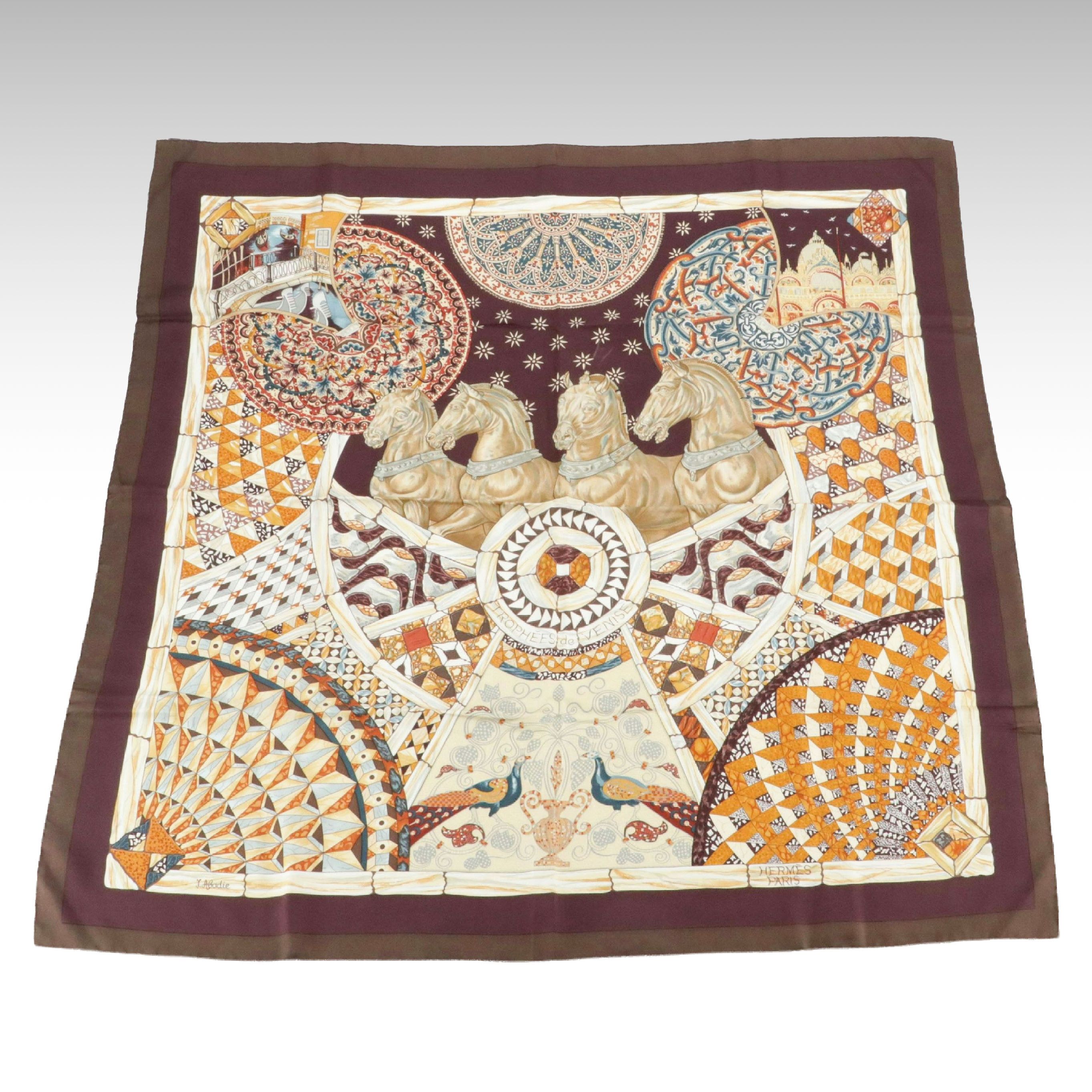 Hermès "Trophées de Venise " Scarf 90 in Silk Twill