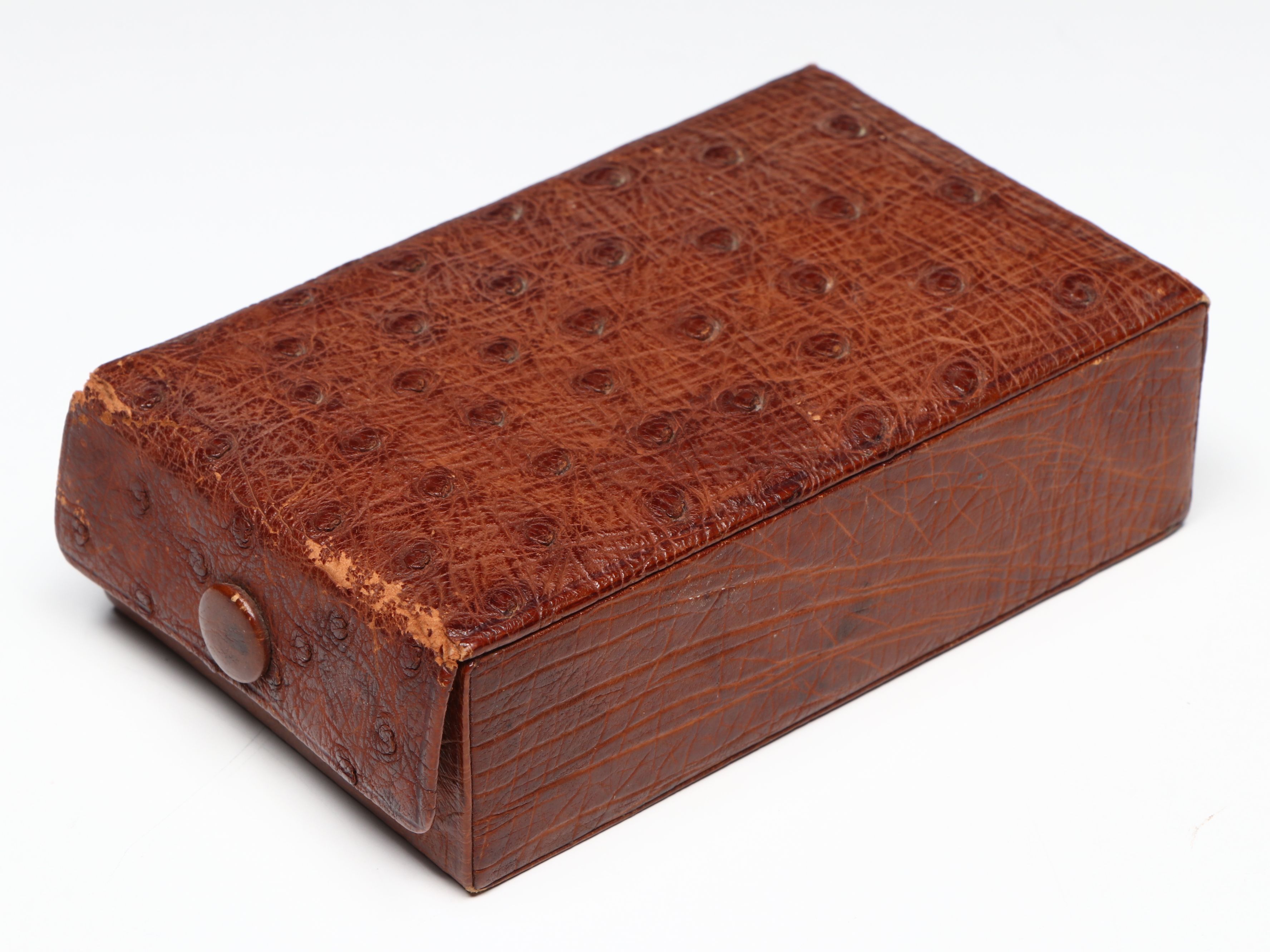 Vintage/Antique Italian Embossed Leather w/ Ostrich Boxes, Early to Mid-20th C.