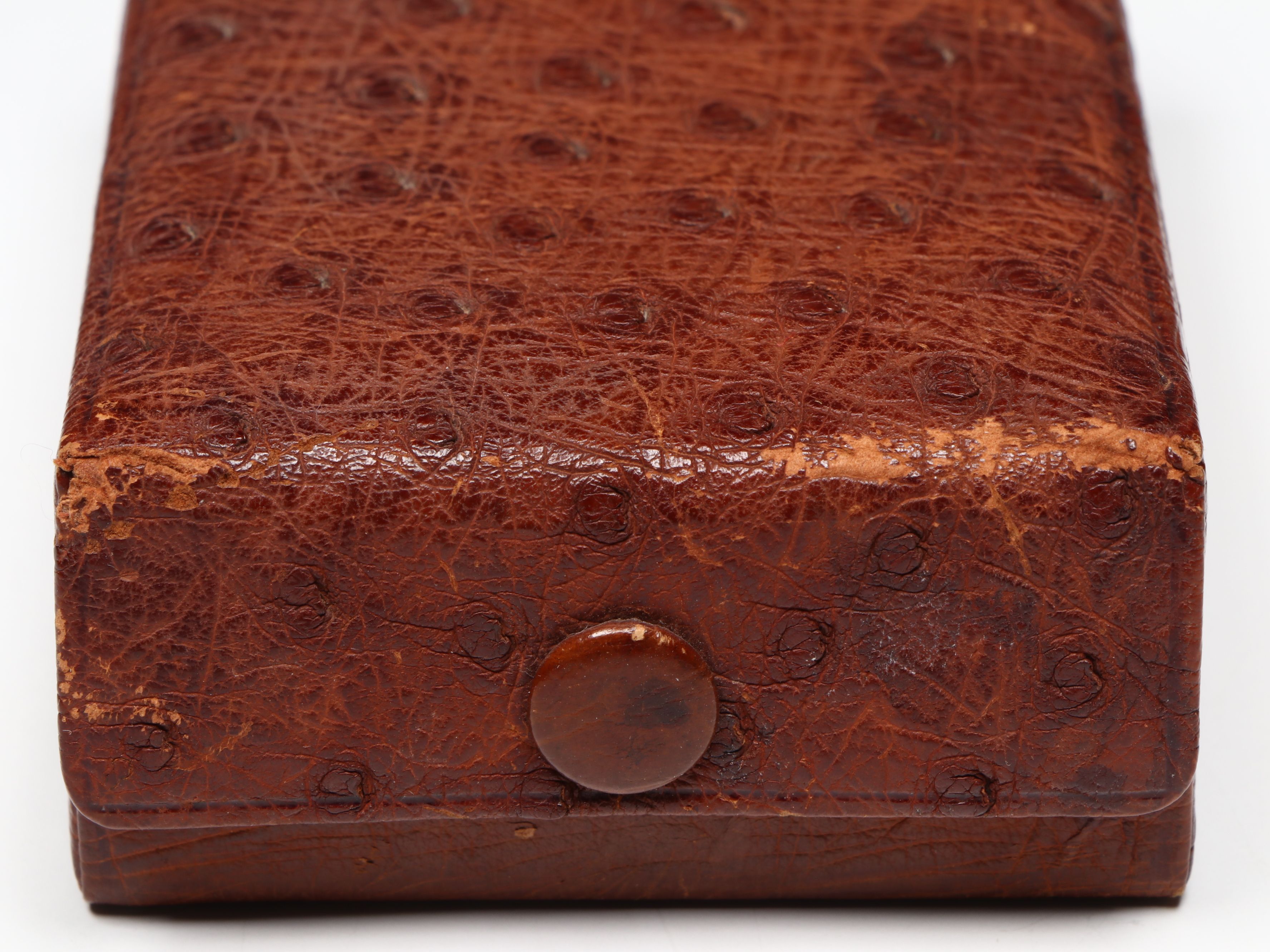 Vintage/Antique Italian Embossed Leather w/ Ostrich Boxes, Early to Mid-20th C.