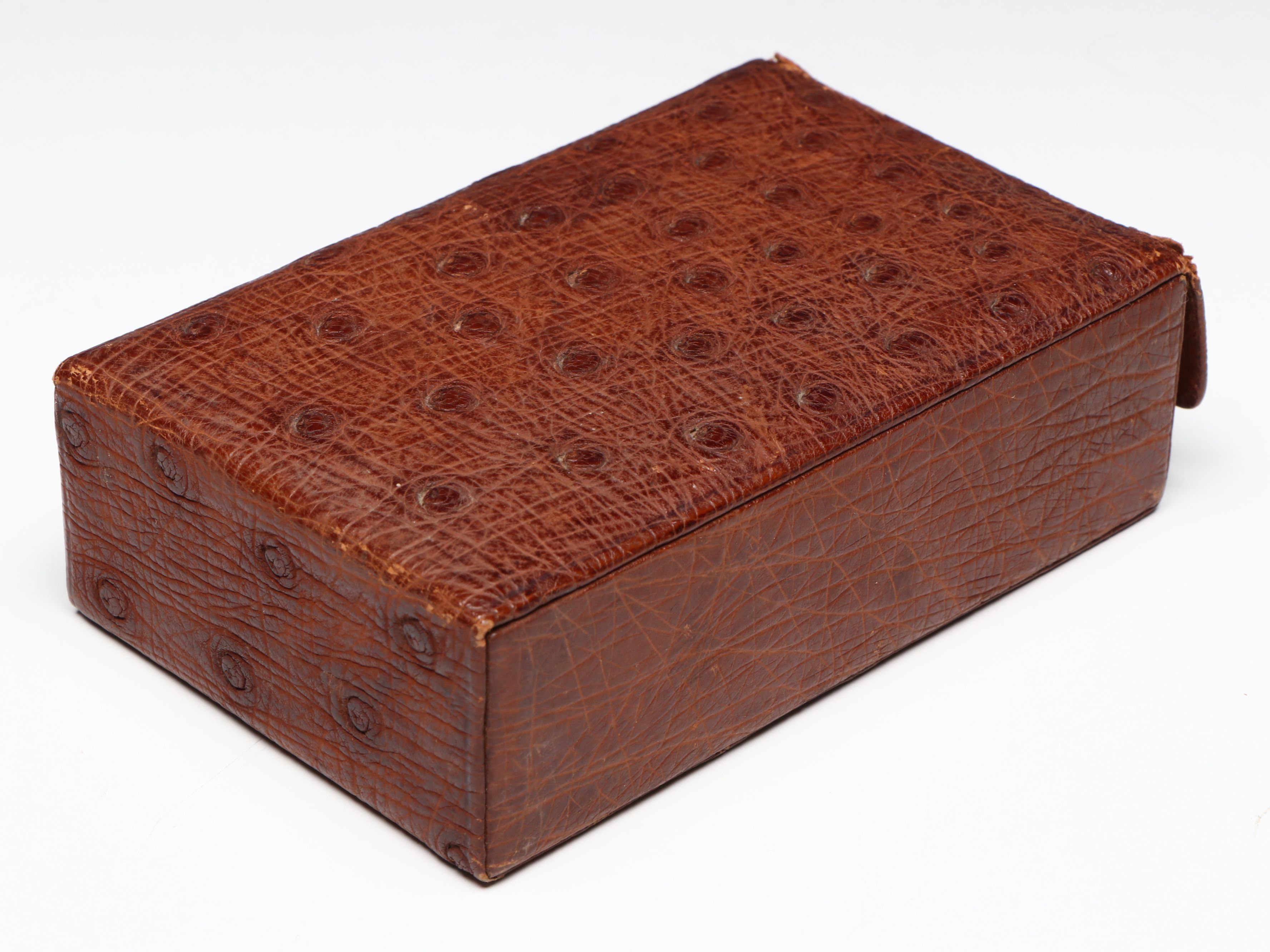 Vintage/Antique Italian Embossed Leather w/ Ostrich Boxes, Early to Mid-20th C.