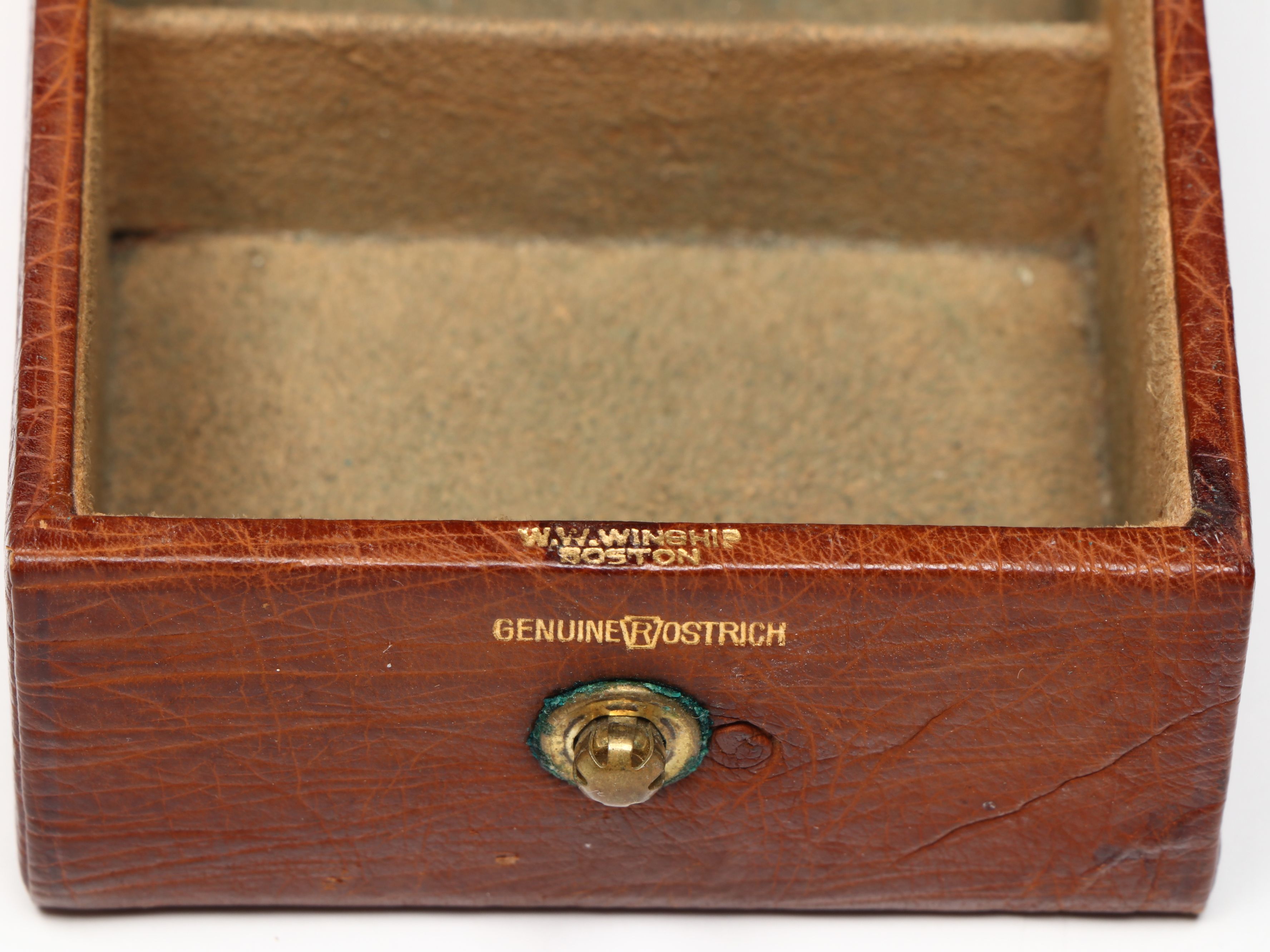 Vintage/Antique Italian Embossed Leather w/ Ostrich Boxes, Early to Mid-20th C.