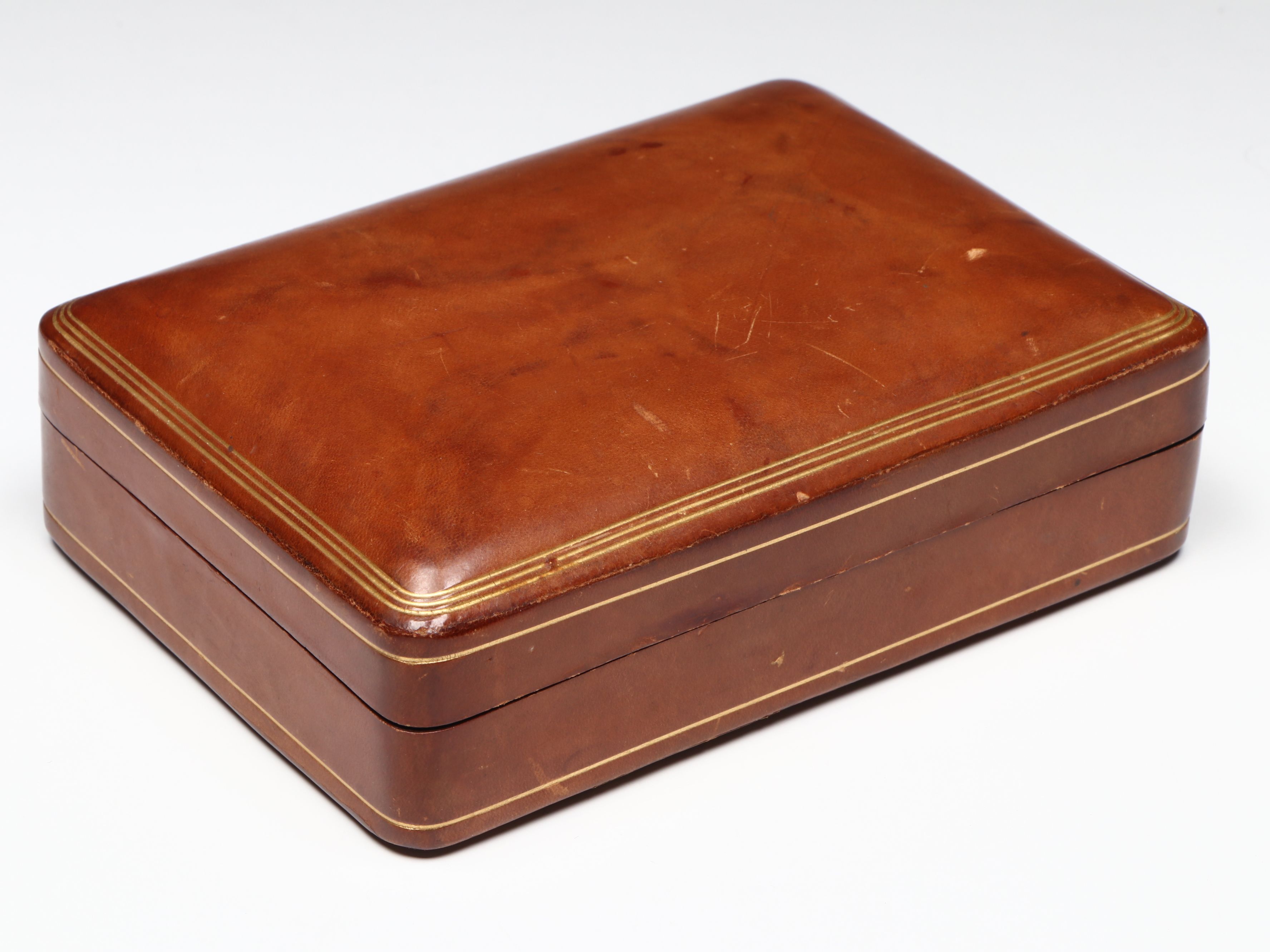 Vintage/Antique Italian Embossed Leather w/ Ostrich Boxes, Early to Mid-20th C.