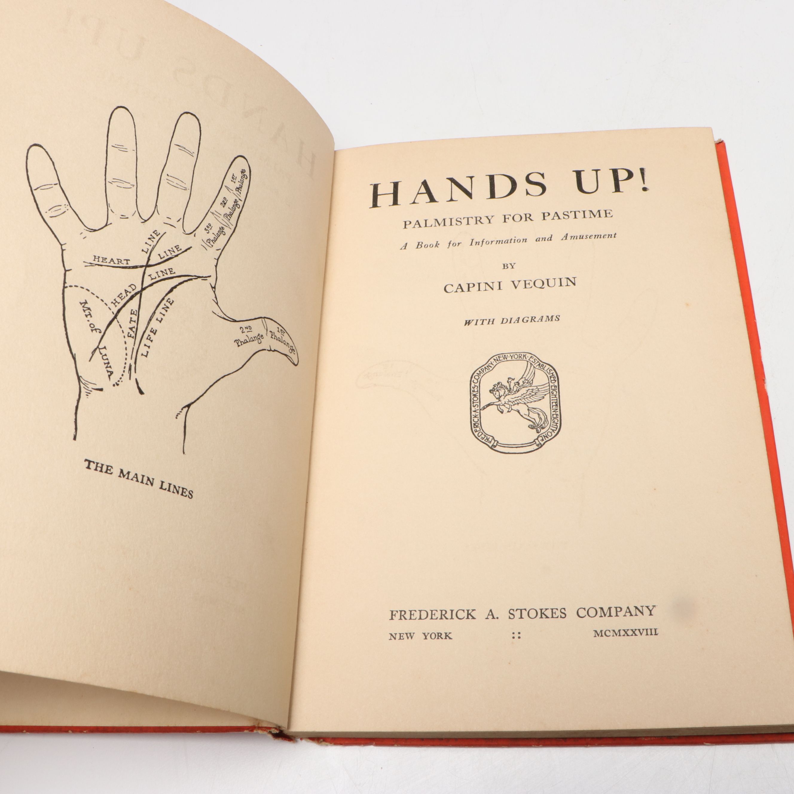 Signed "Hands Up! Palmistry for Pastime" by Capini Vequin, 1928