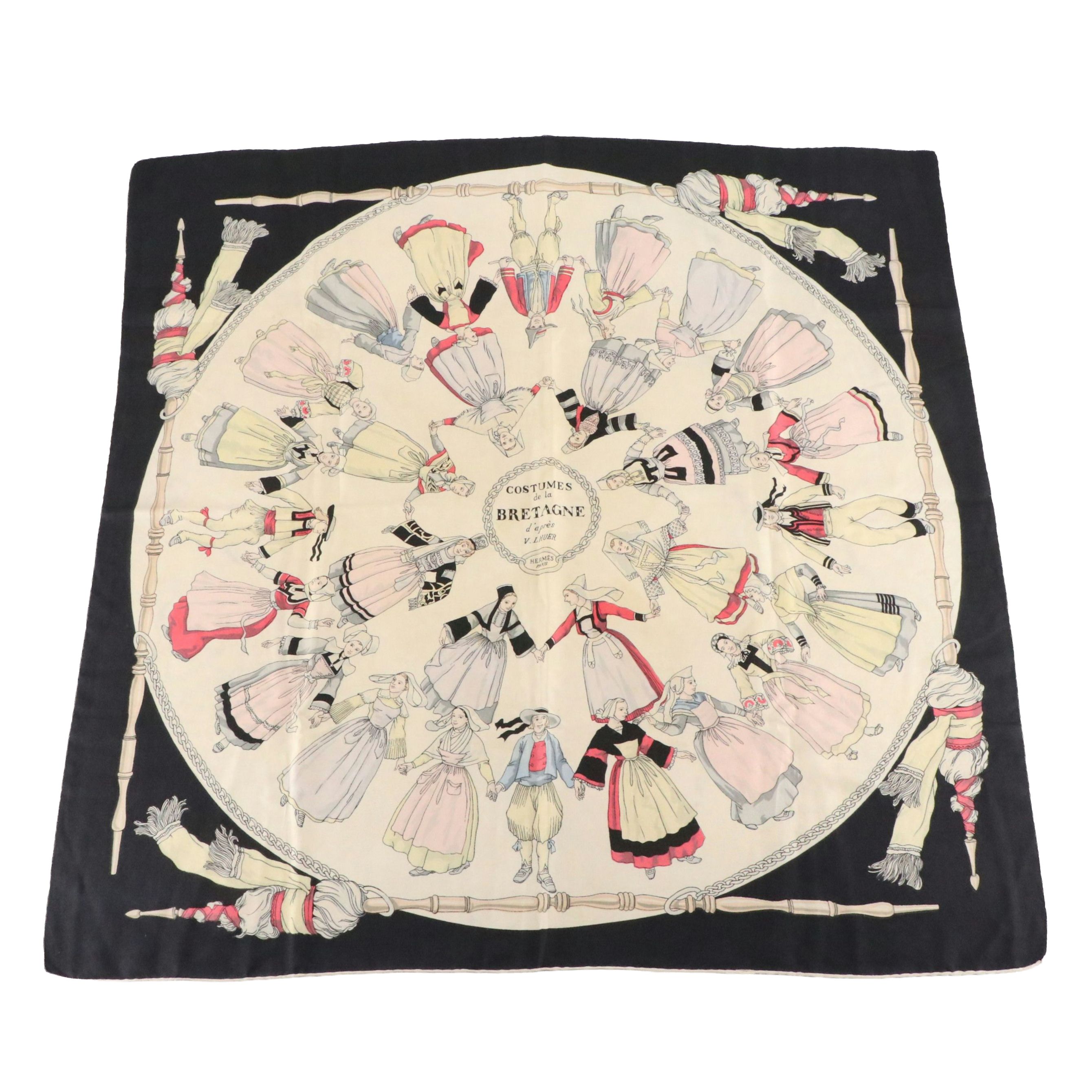 Hermès Vintage "Costumes de la Bretagne" Silk Twill Scarf 90 in Box