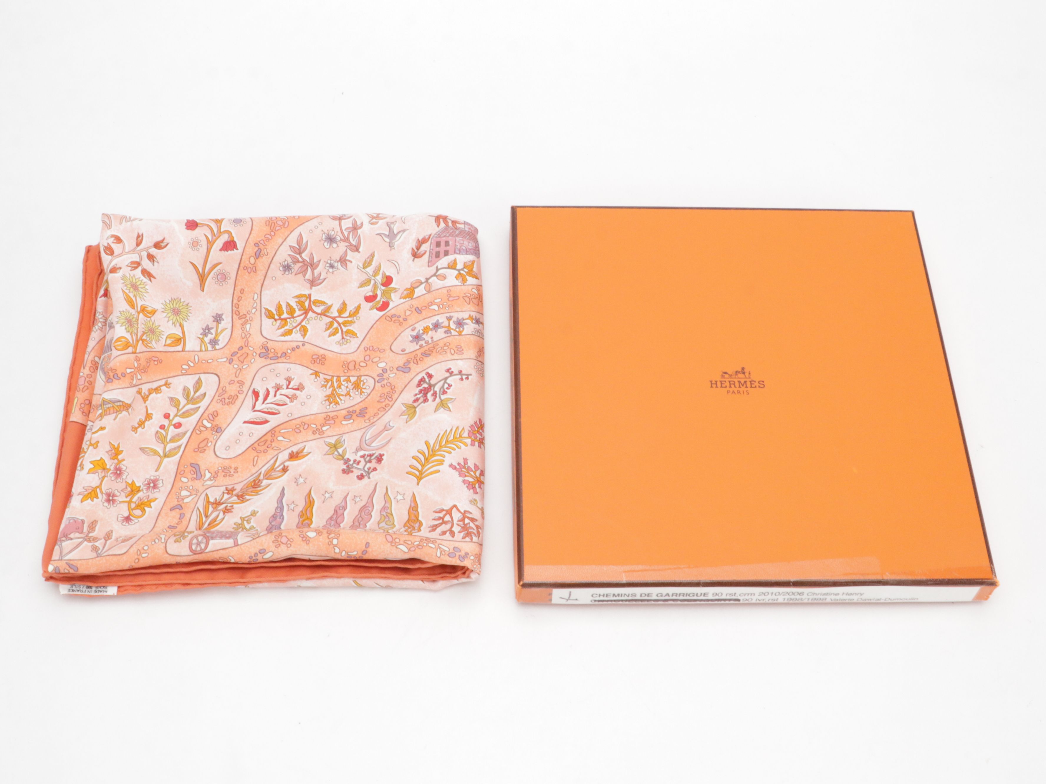 Hermès "Chemins de Garrigue" Scarf 90 in Silk Twill with Box