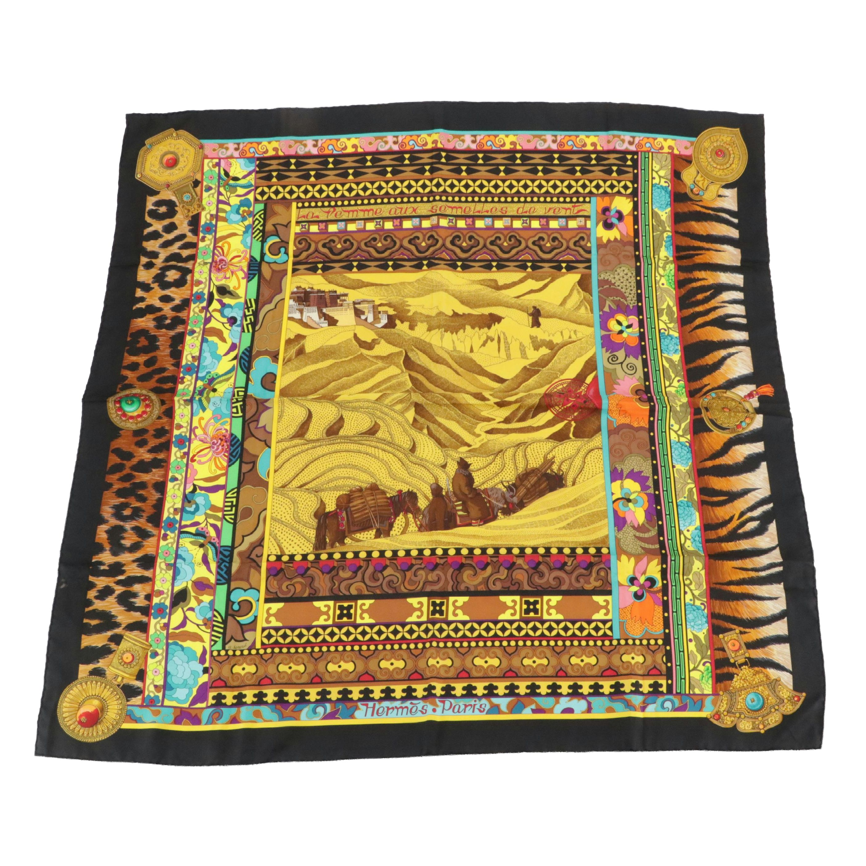 Hermès "La Femmes aux Semelles de Vent" Silk Twill Scarf 90 in Box