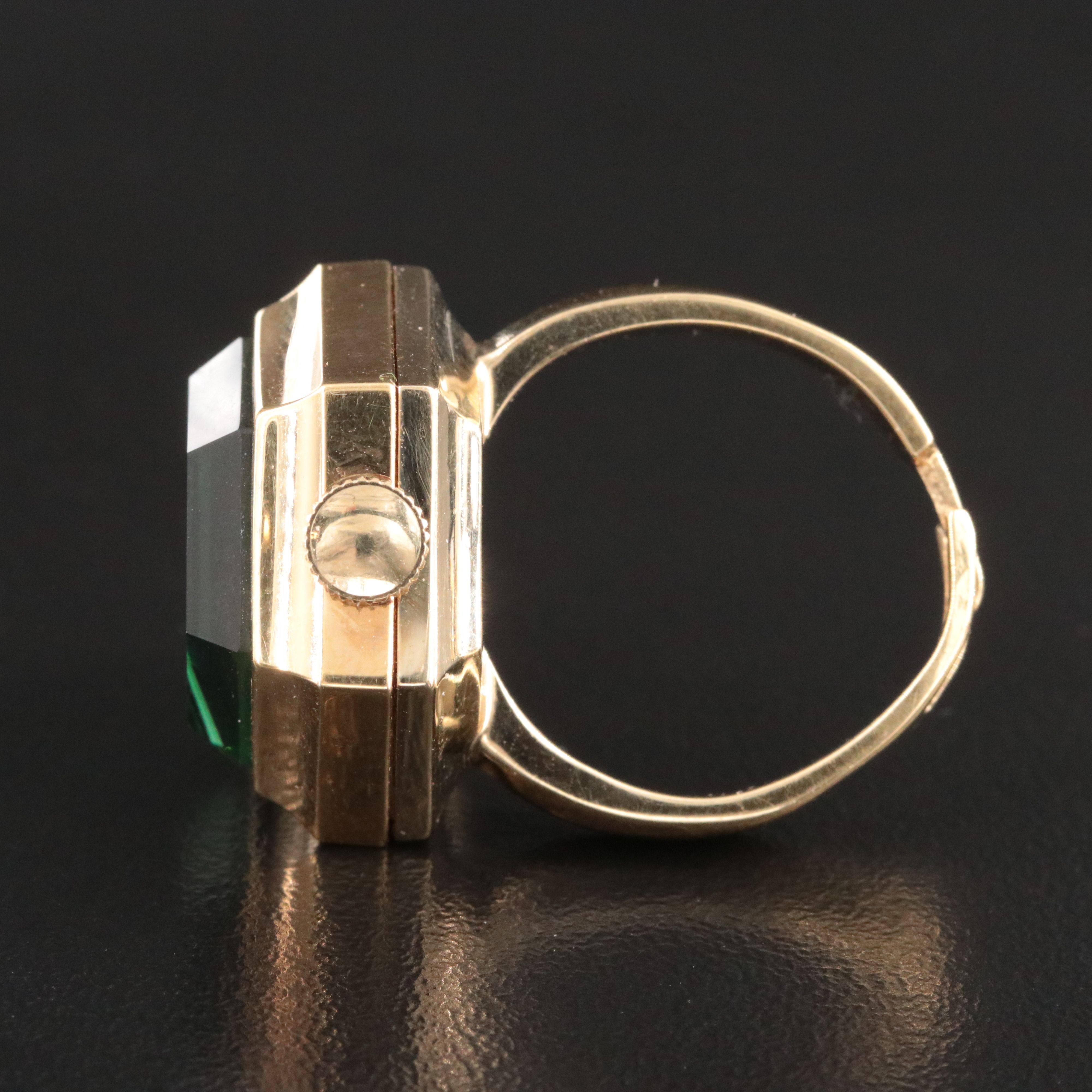 Seiko Green Glass Crystal Hexagonal Stem Wind Watch