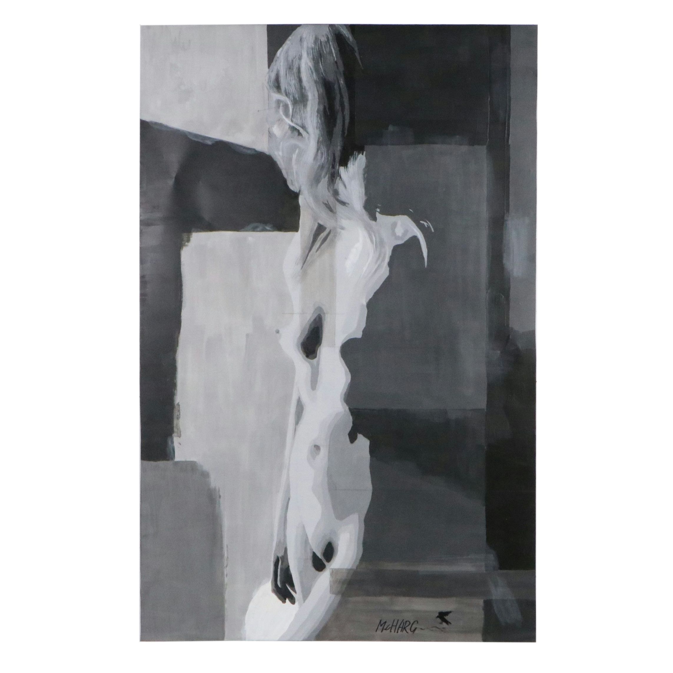 Joe McHarg Figural Mixed Media Painting, 21st Century