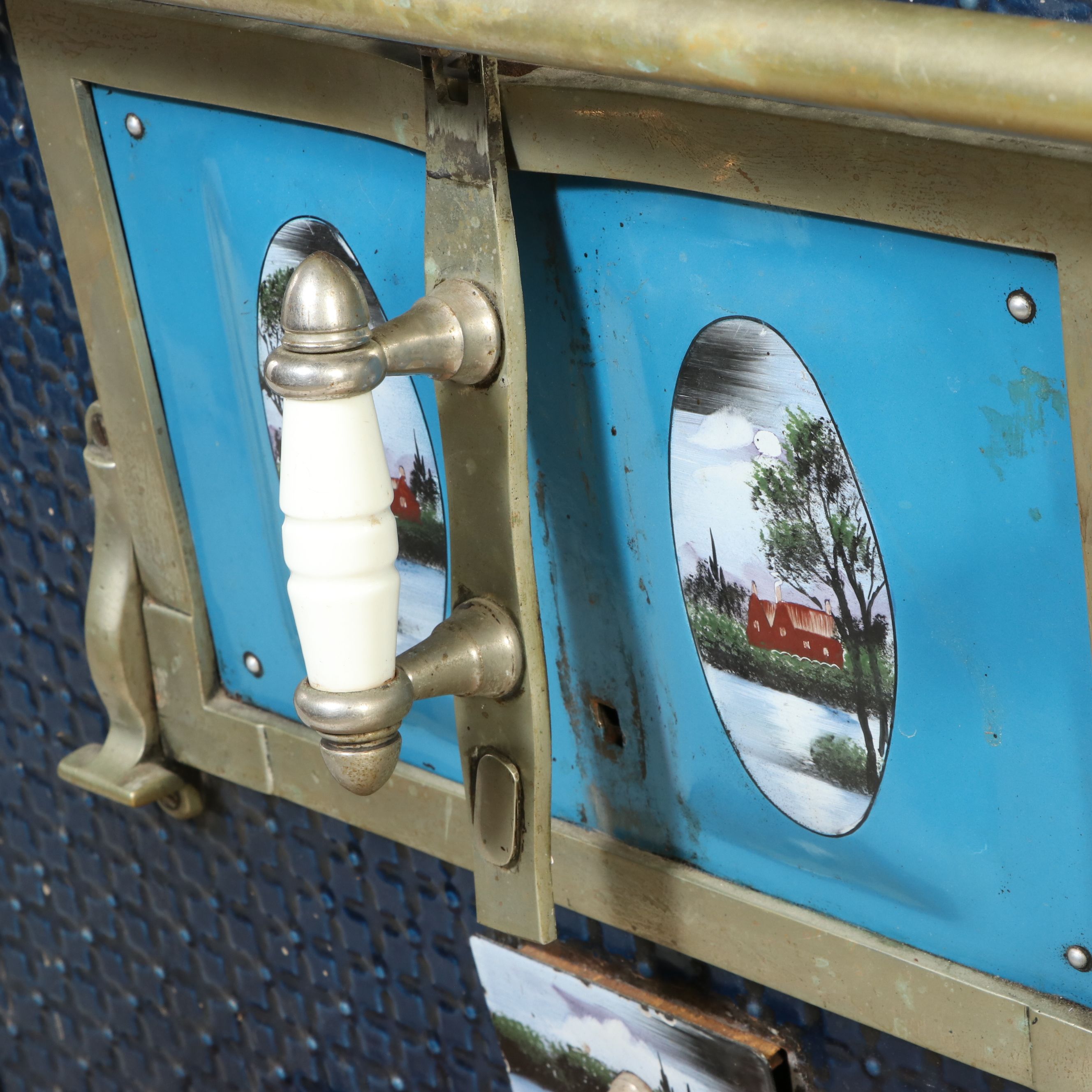 Ornate Enameled Cast Iron and Brass Cookstove, Late 19th Century