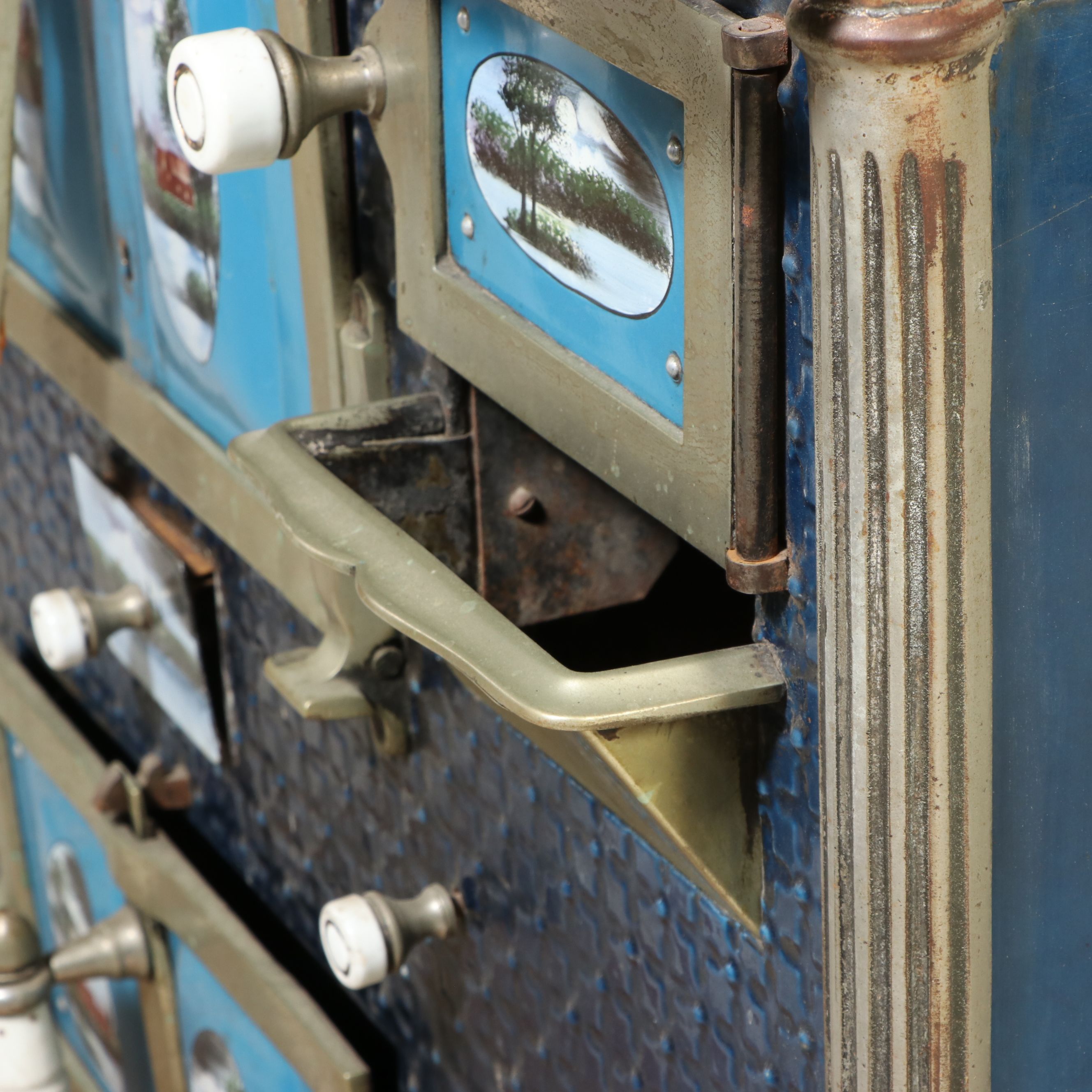 Ornate Enameled Cast Iron and Brass Cookstove, Late 19th Century