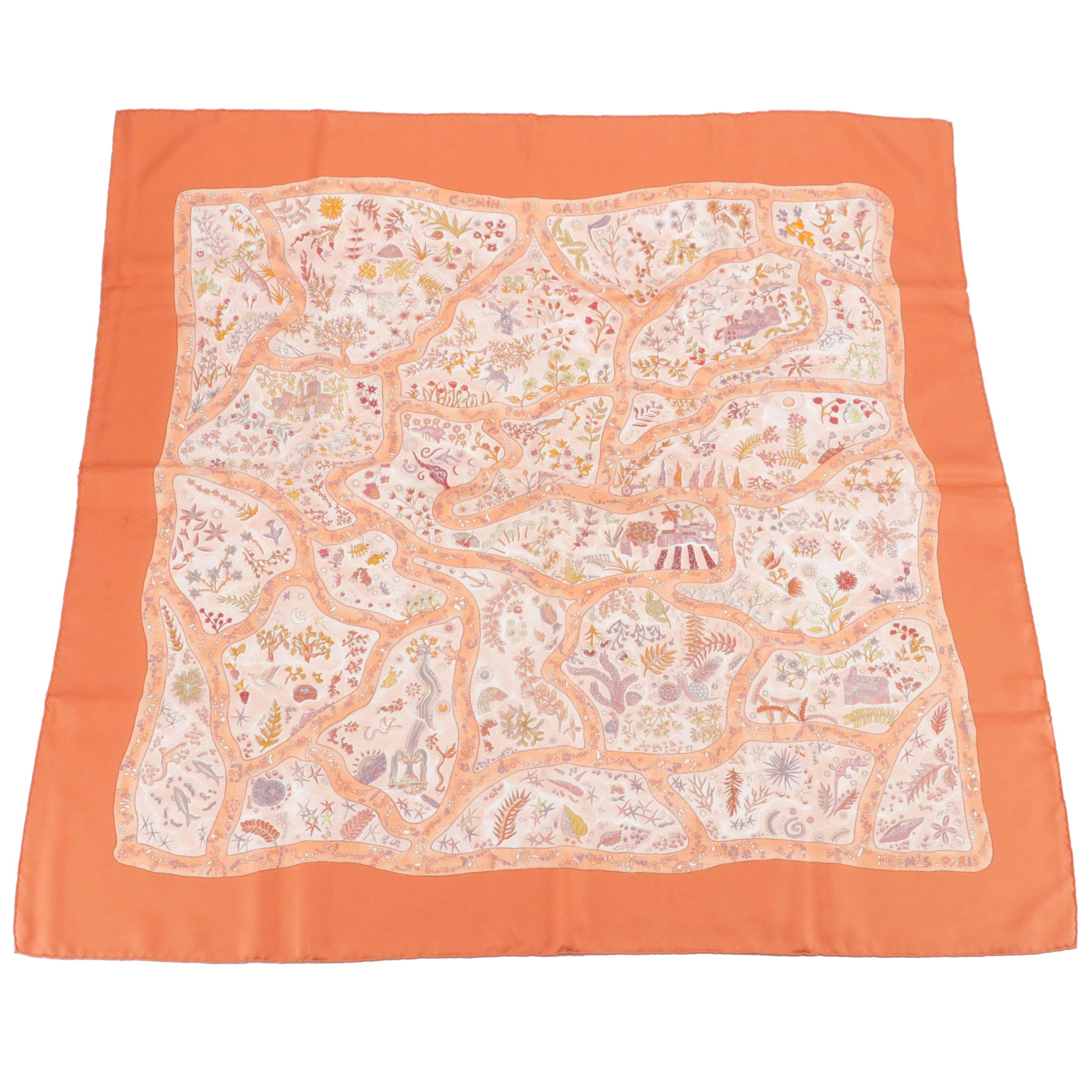 Hermès "Chemins de Garrigue" Scarf 90 in Silk Twill with Box