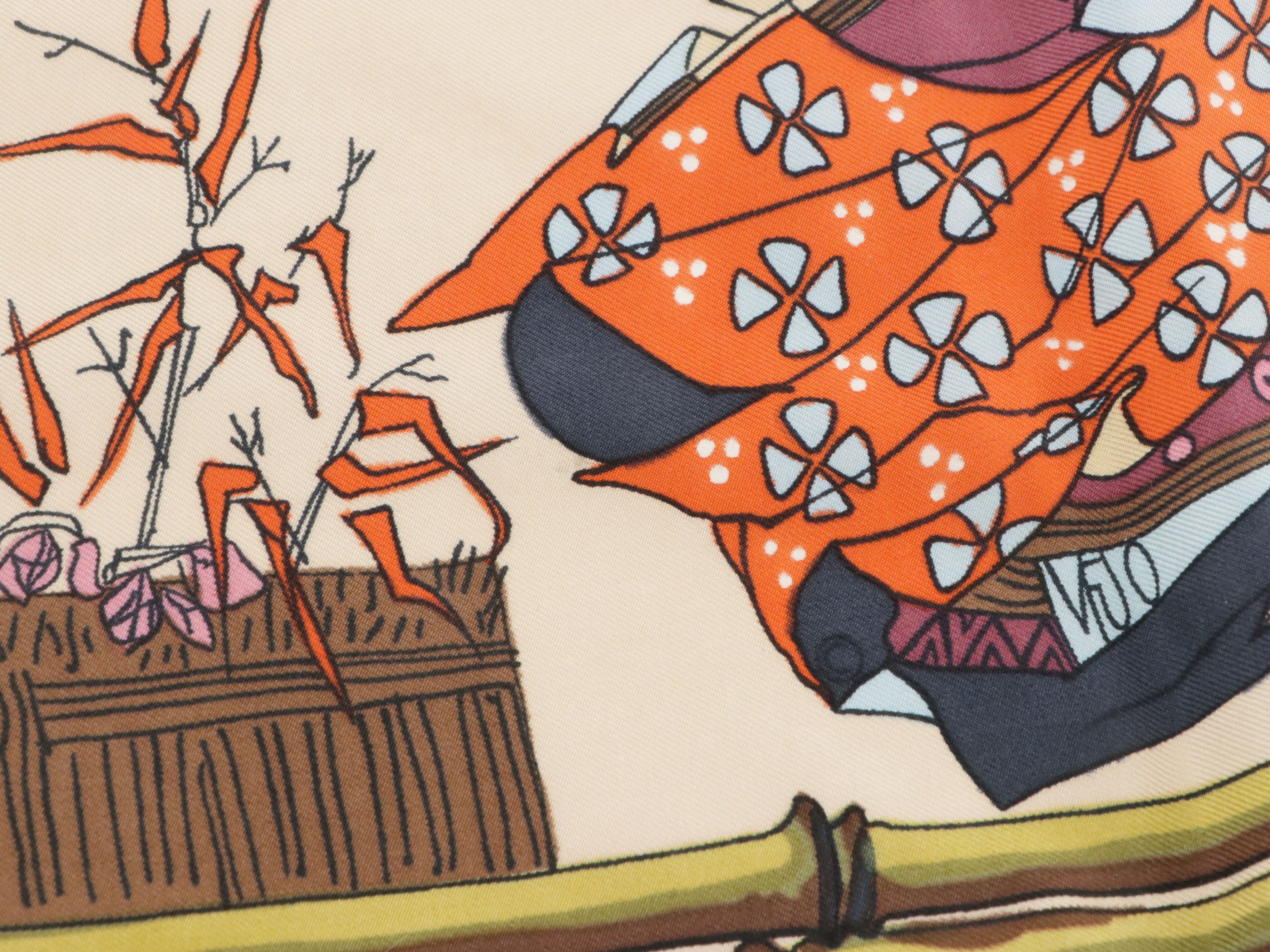 Hermès Early Issue "Geisha" Scarf 90 in Silk Twill with Box