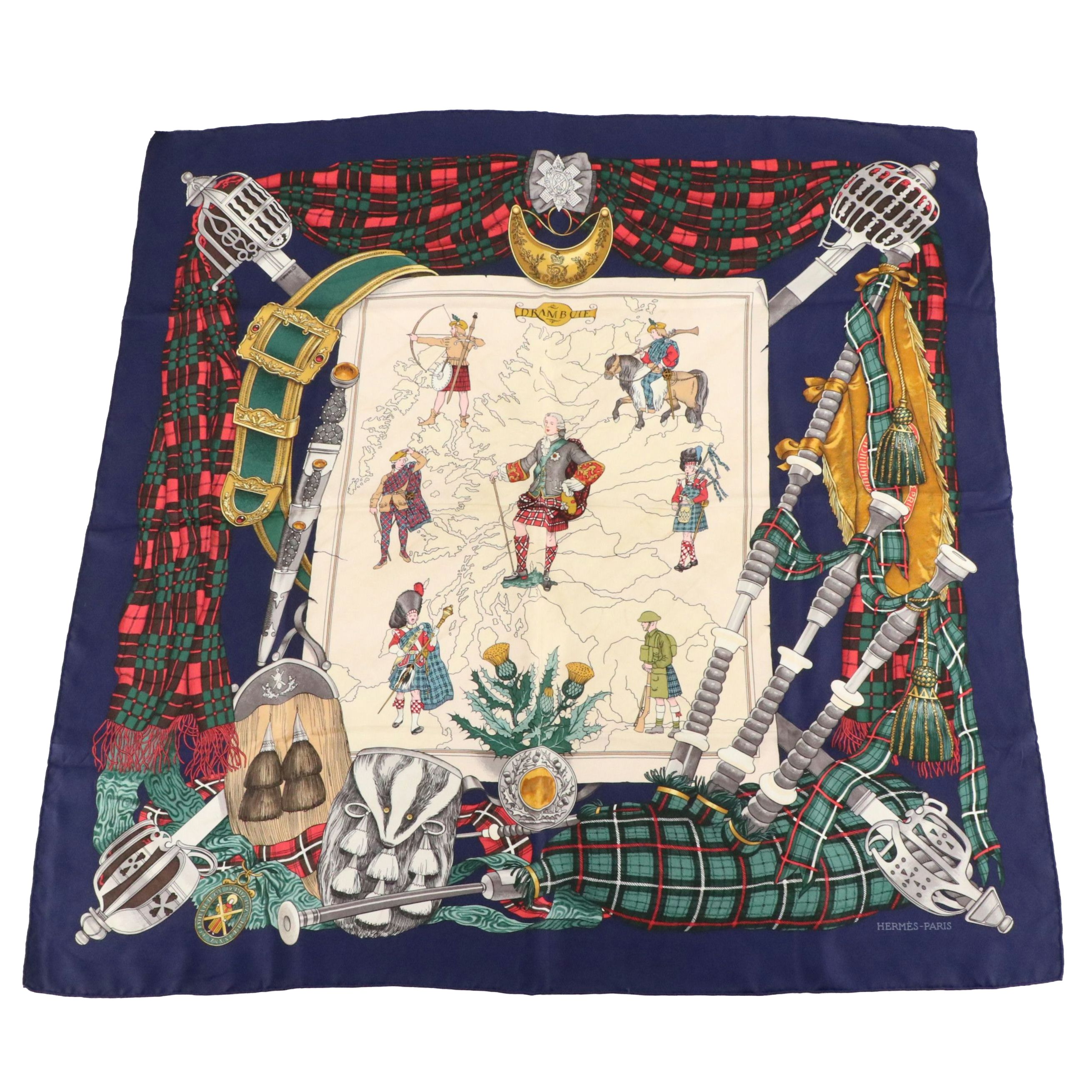 Hermès Vintage "Drambuie" Silk Twill Scarf 90 in Box