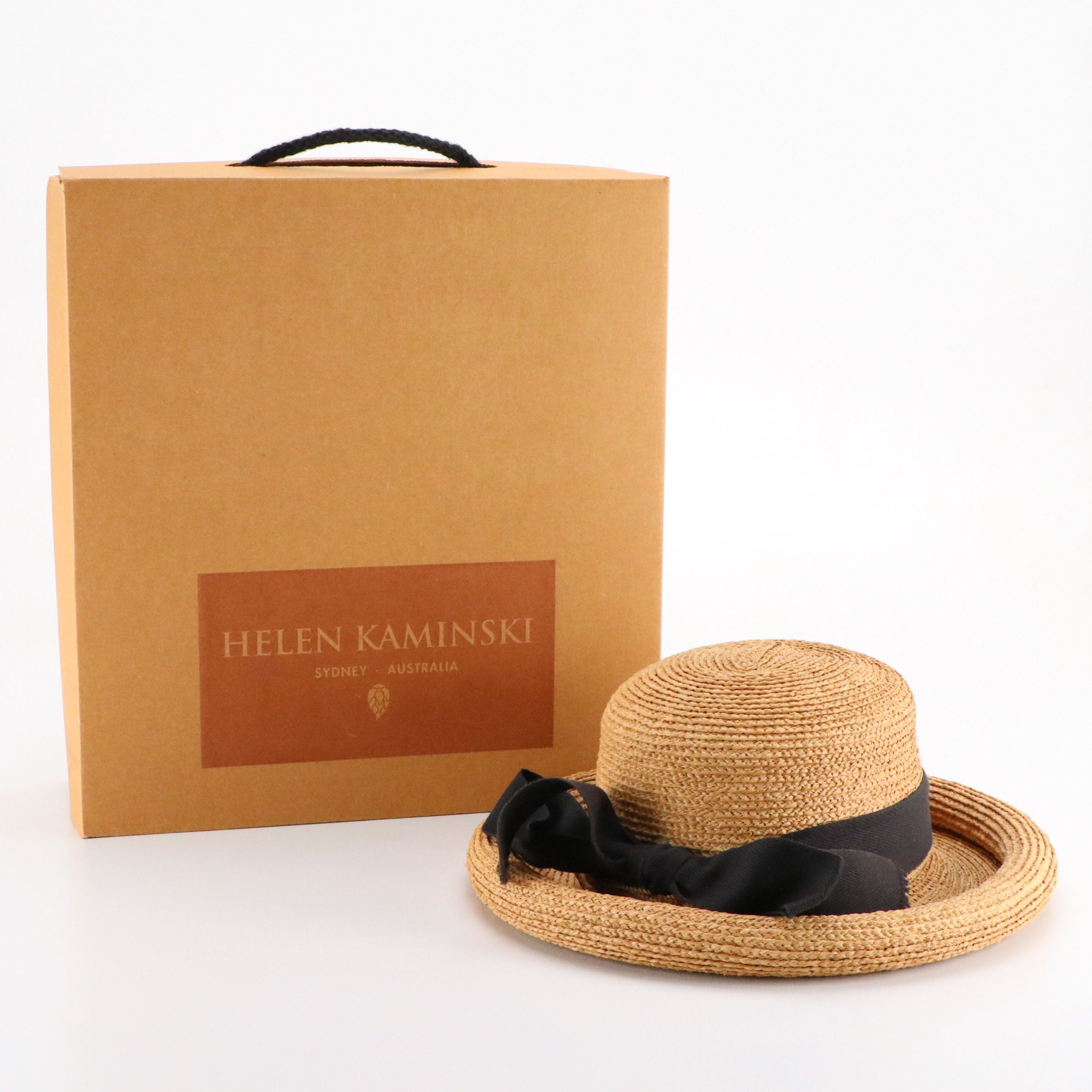 Helen Kaminski Newport Sb Wide Turn-Up Brim Hat in Woven Raffia with Box