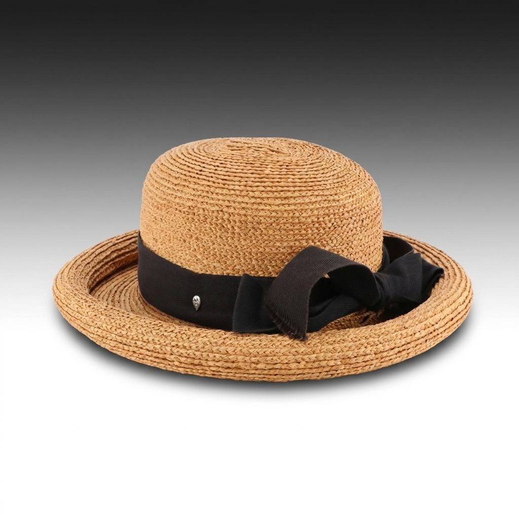 Helen Kaminski Newport Sb Wide Turn-Up Brim Hat in Woven Raffia with Box