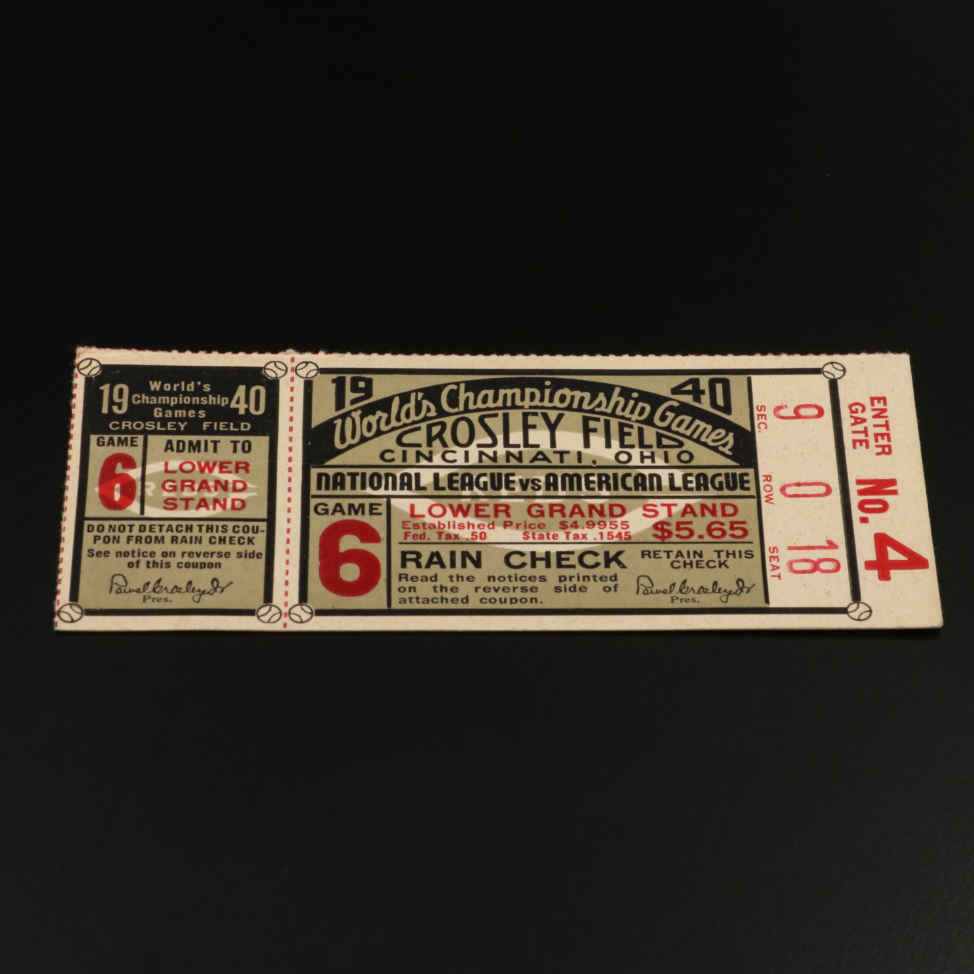 1940 World Series Ticket Stubs Featuring The Cincinnati Reds
