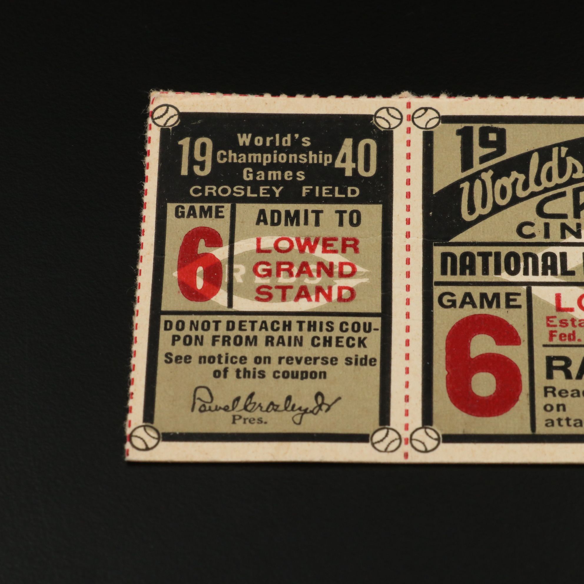 1940 World Series Ticket Stubs Featuring The Cincinnati Reds