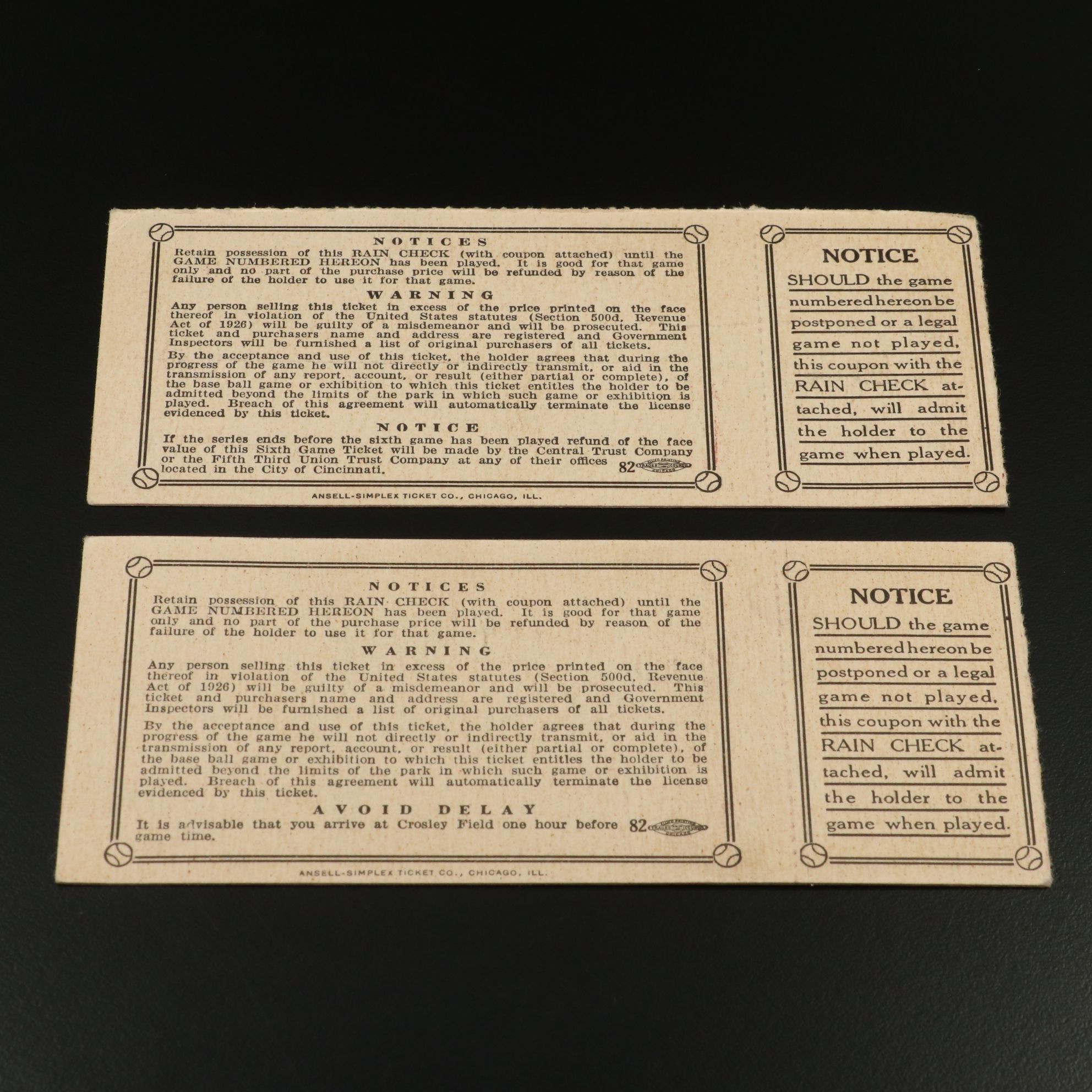 1940 World Series Ticket Stubs Featuring The Cincinnati Reds