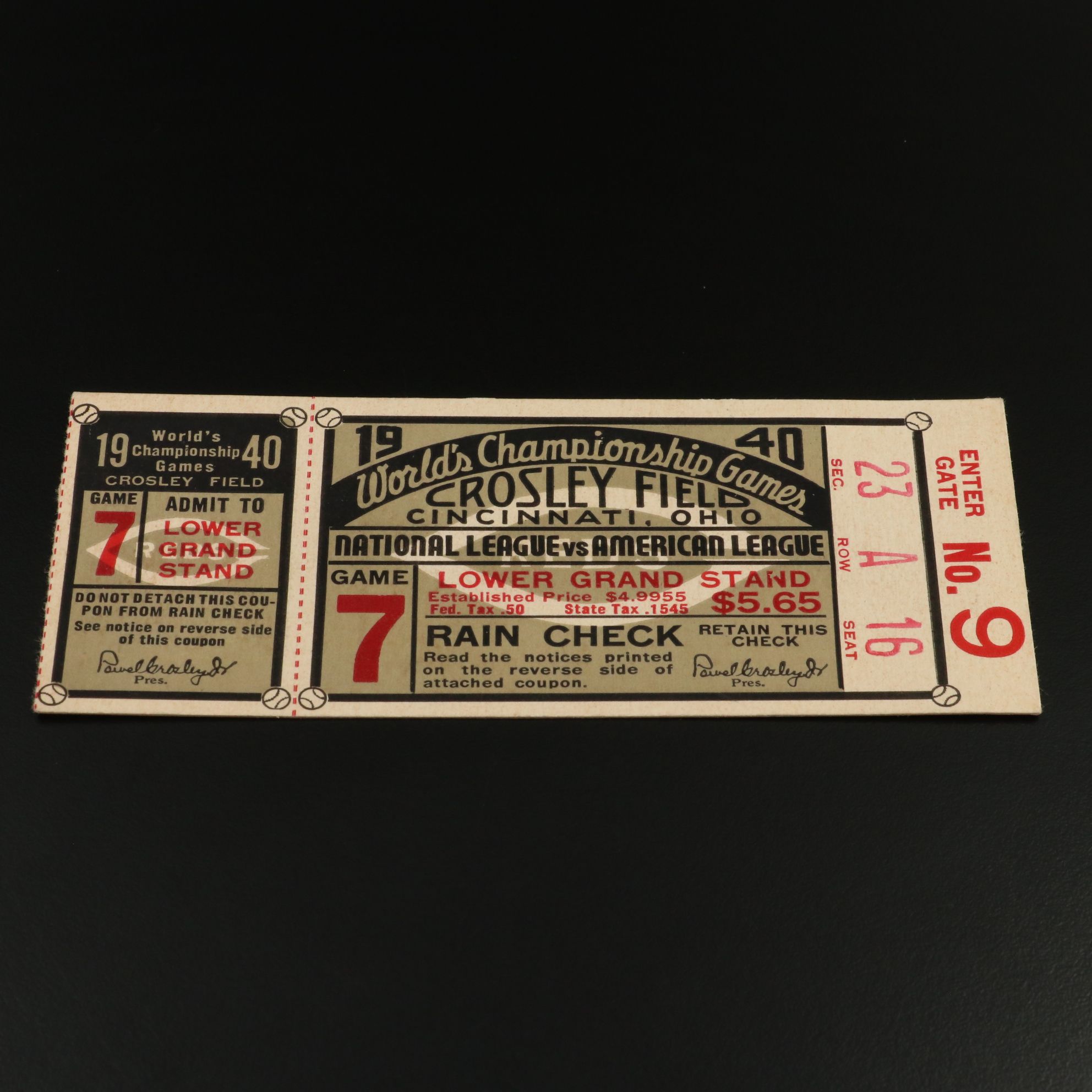 1940 World Series Ticket Stubs Featuring The Cincinnati Reds