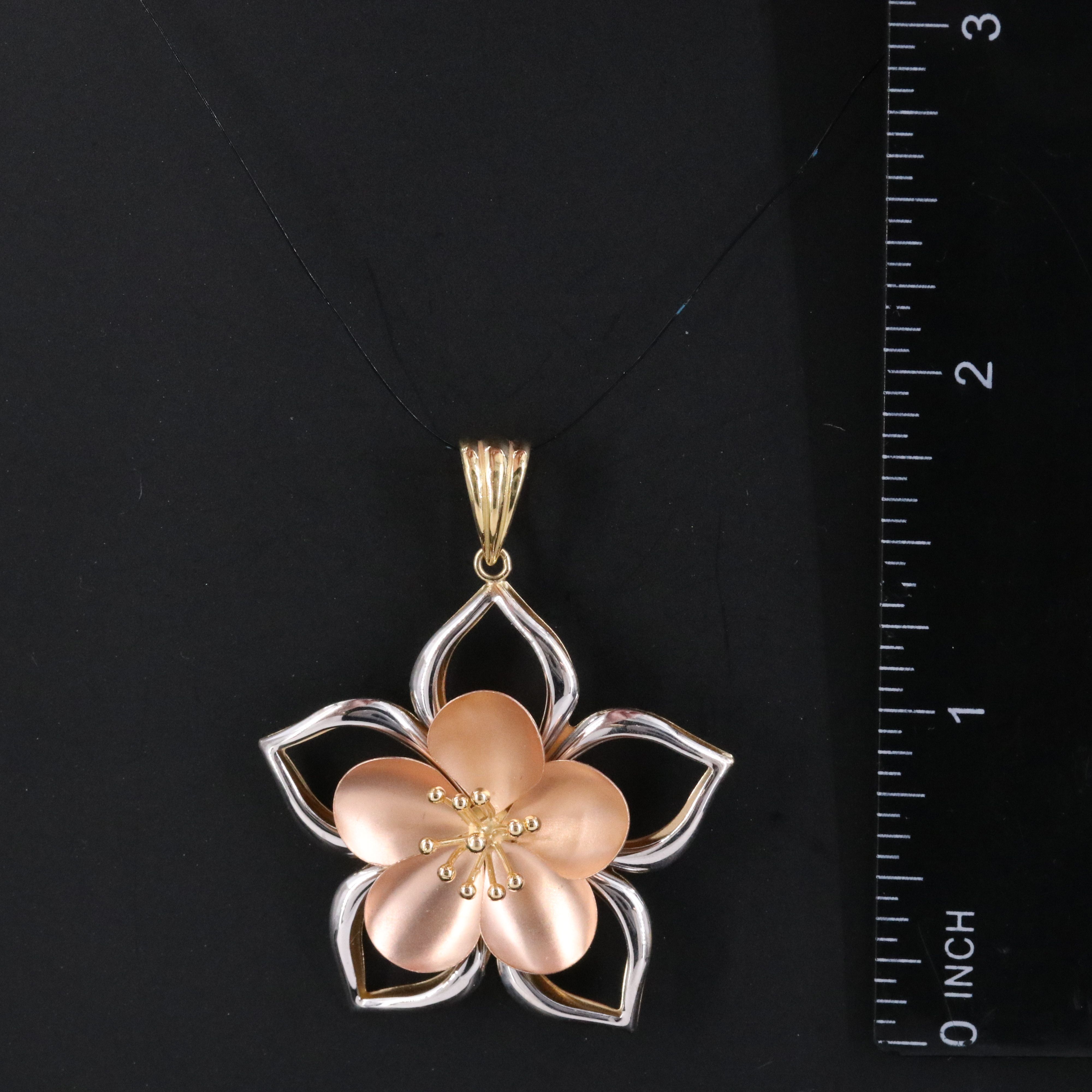 18K Tri-Color Plumeria Pendant