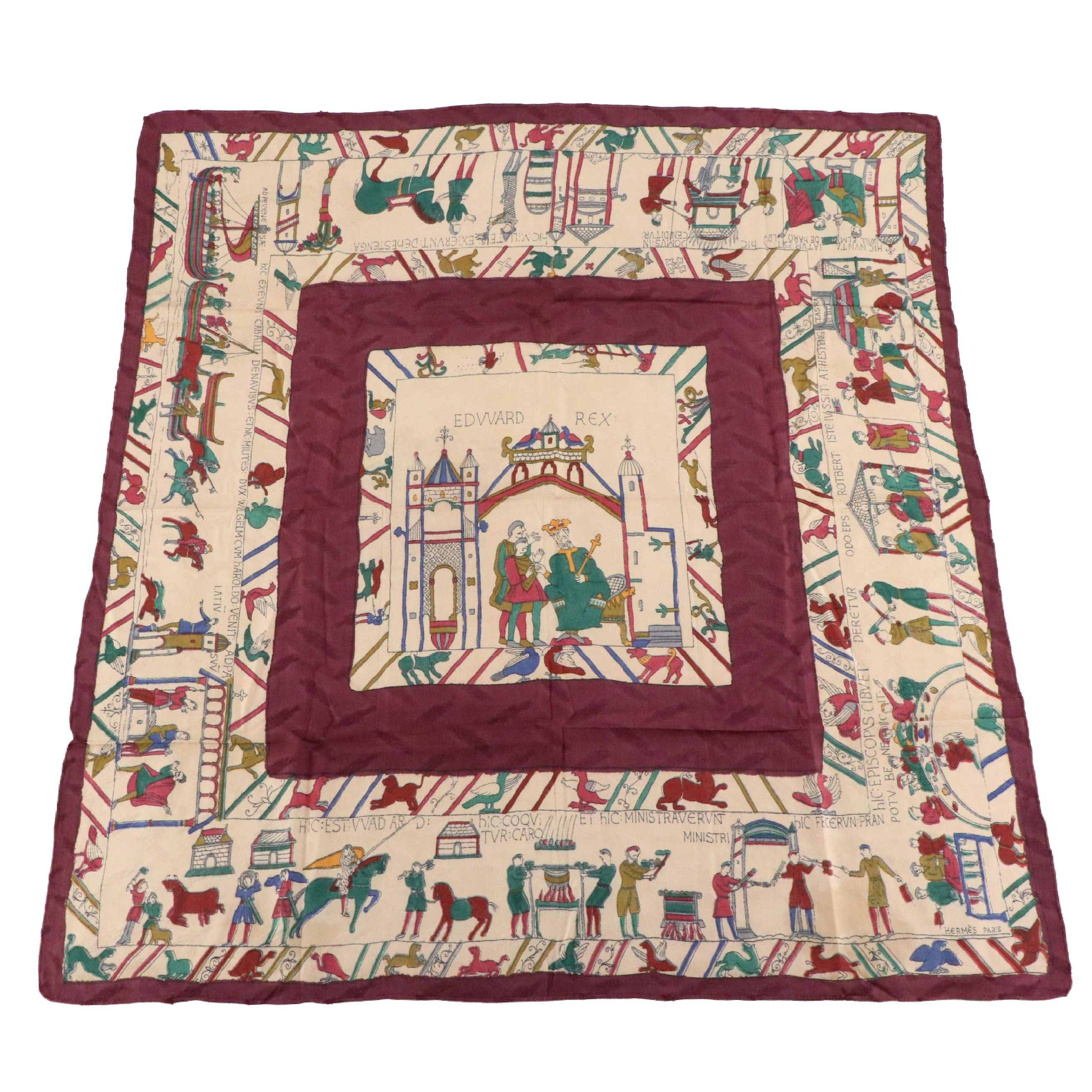 Hermès Early Issue "Tapisserie de Bayeux" Scarf 90 in Silk Jacquard